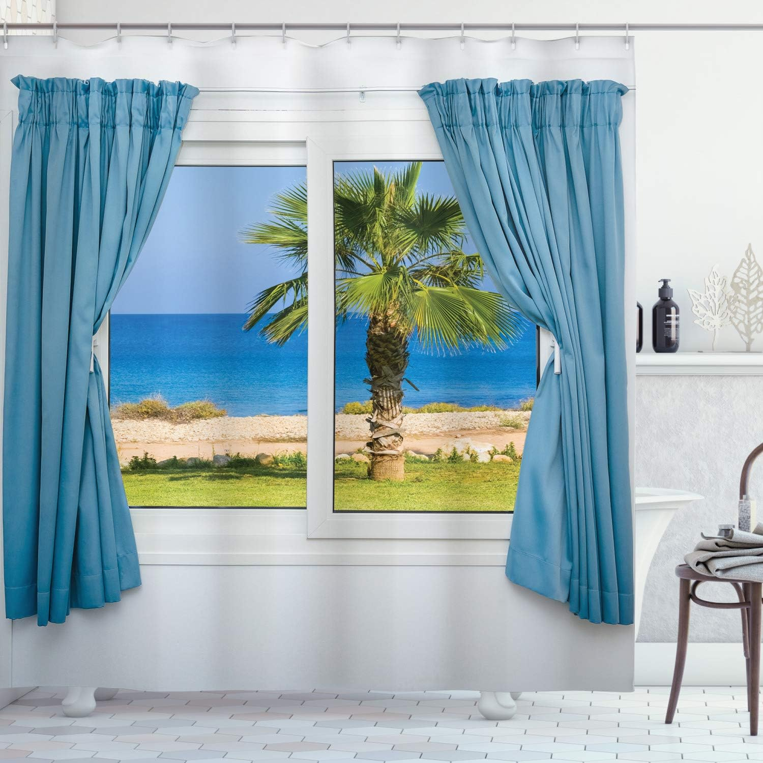 Ambesonne Blue Shower Curtain, Big Tsunami Ocean Nature, 69"Wx75"L, Pale Blue Royal Blue