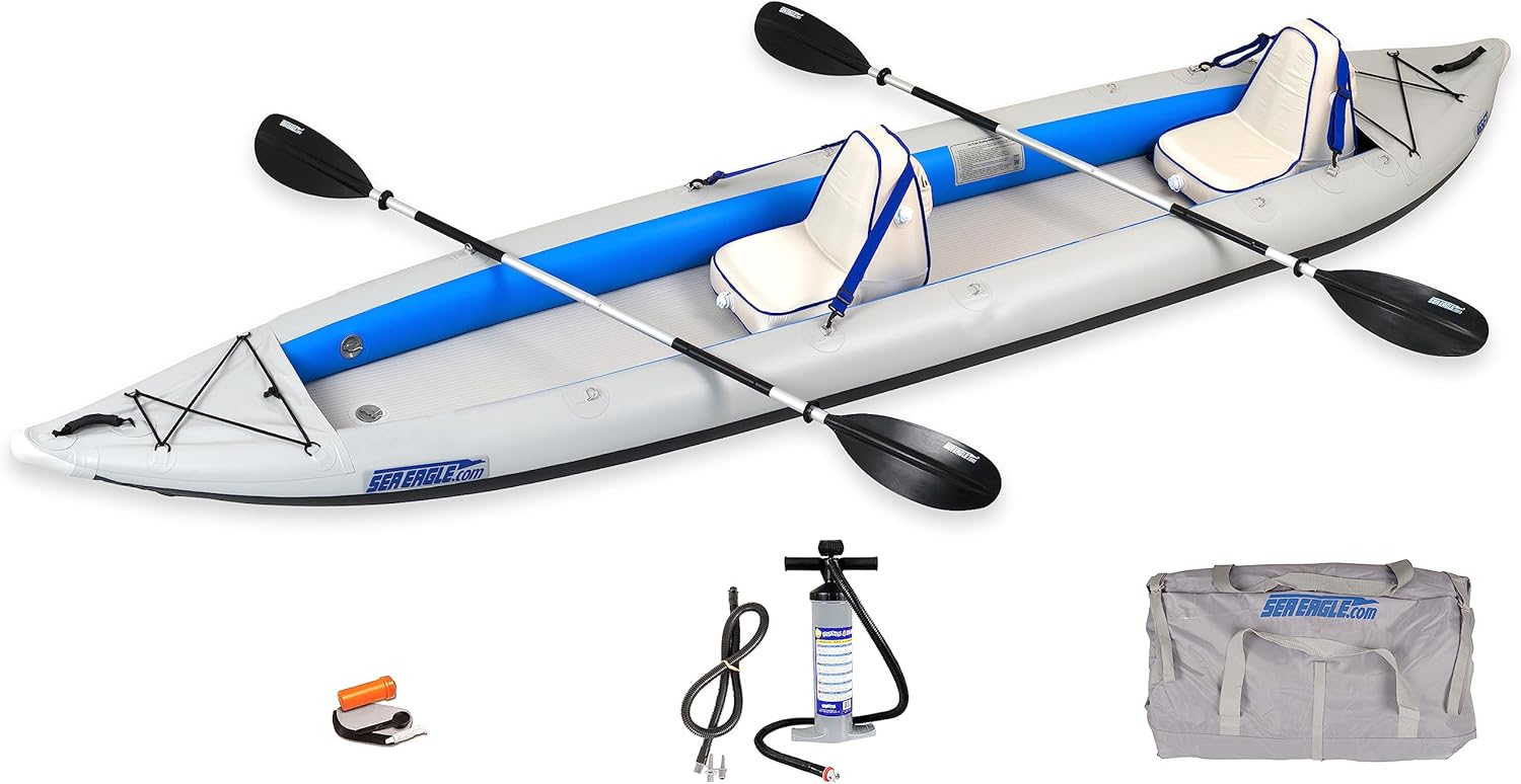 Sea Eagle 465FT Fasttrack Inflatable 15'3" 1-3 Person Touring Kayak with Rigid External keel - Smoother Paddling Experience Light Weight- 2 Person Deluxe Package