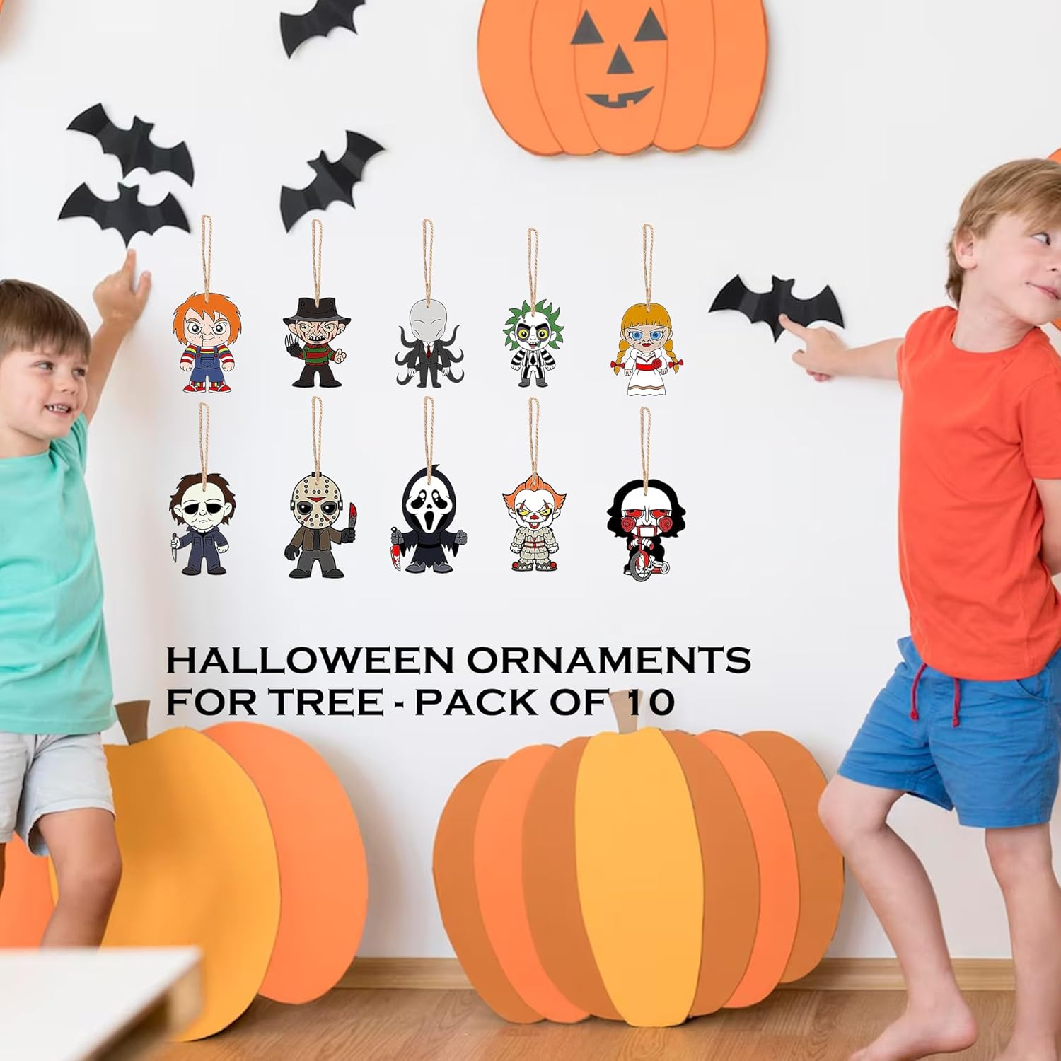 Horror Movies Tree Ornaments - Pack of 10 Wooden Hanging Mini Halloween Tree Decorations Christmas Ornaments Halloween Room Décor
