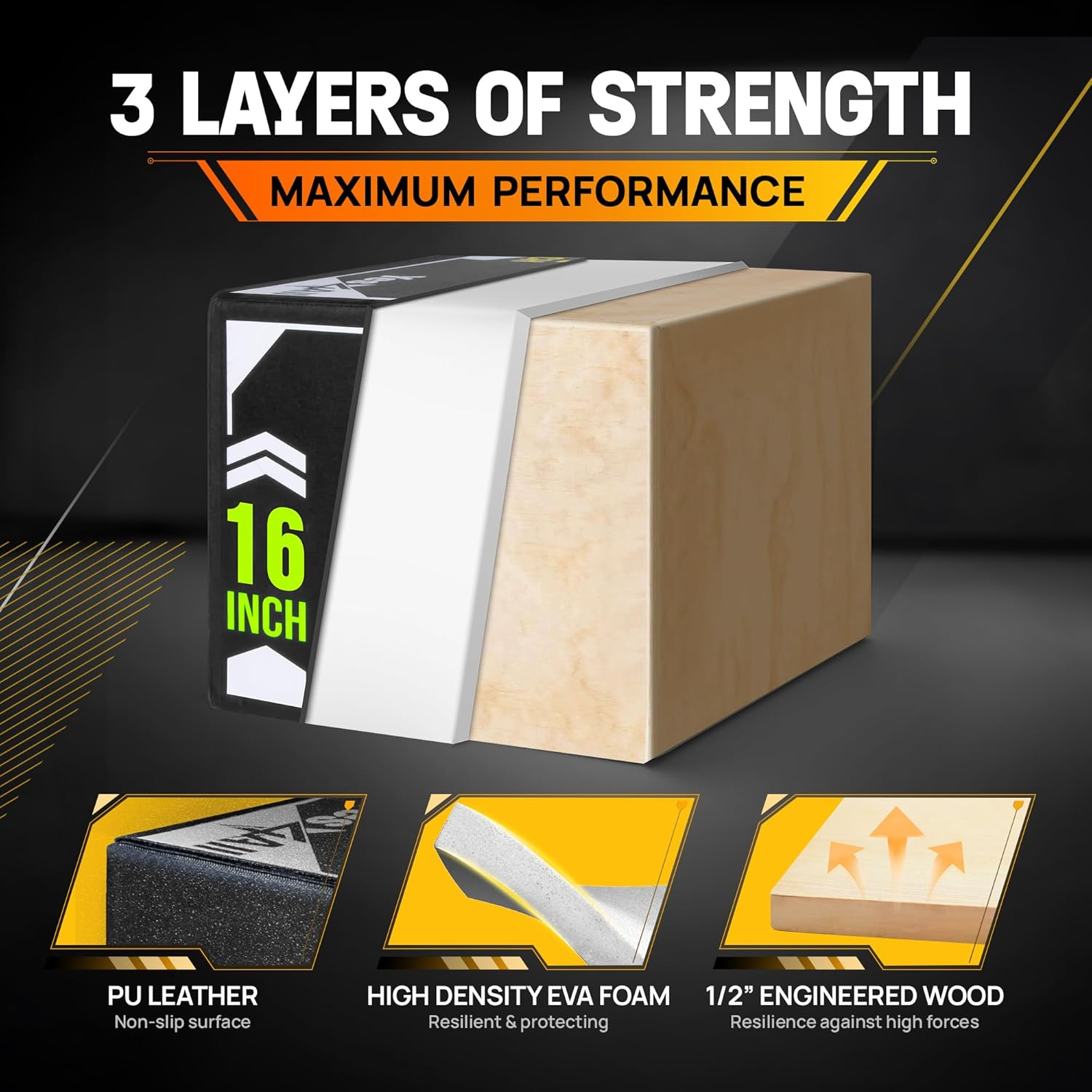 Yes4All 3-in-1 20"x18"x16" Soft Plyo Box Wooden Core, Foam for Jumping Exercise, Crossfit, Black