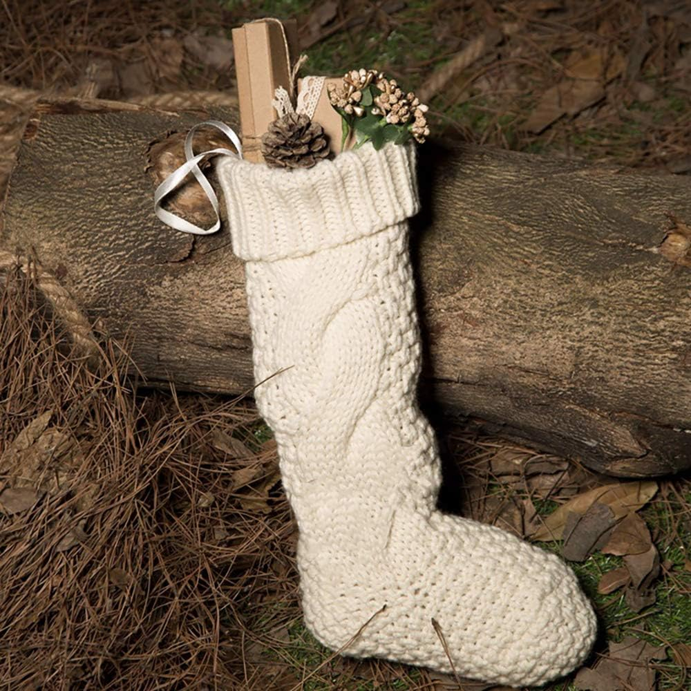 18" Large Size Cable Knit Christmas Stockings,Unique Burgundy Xmas Stocking Decorations for Family Holiday Season Decor (White)