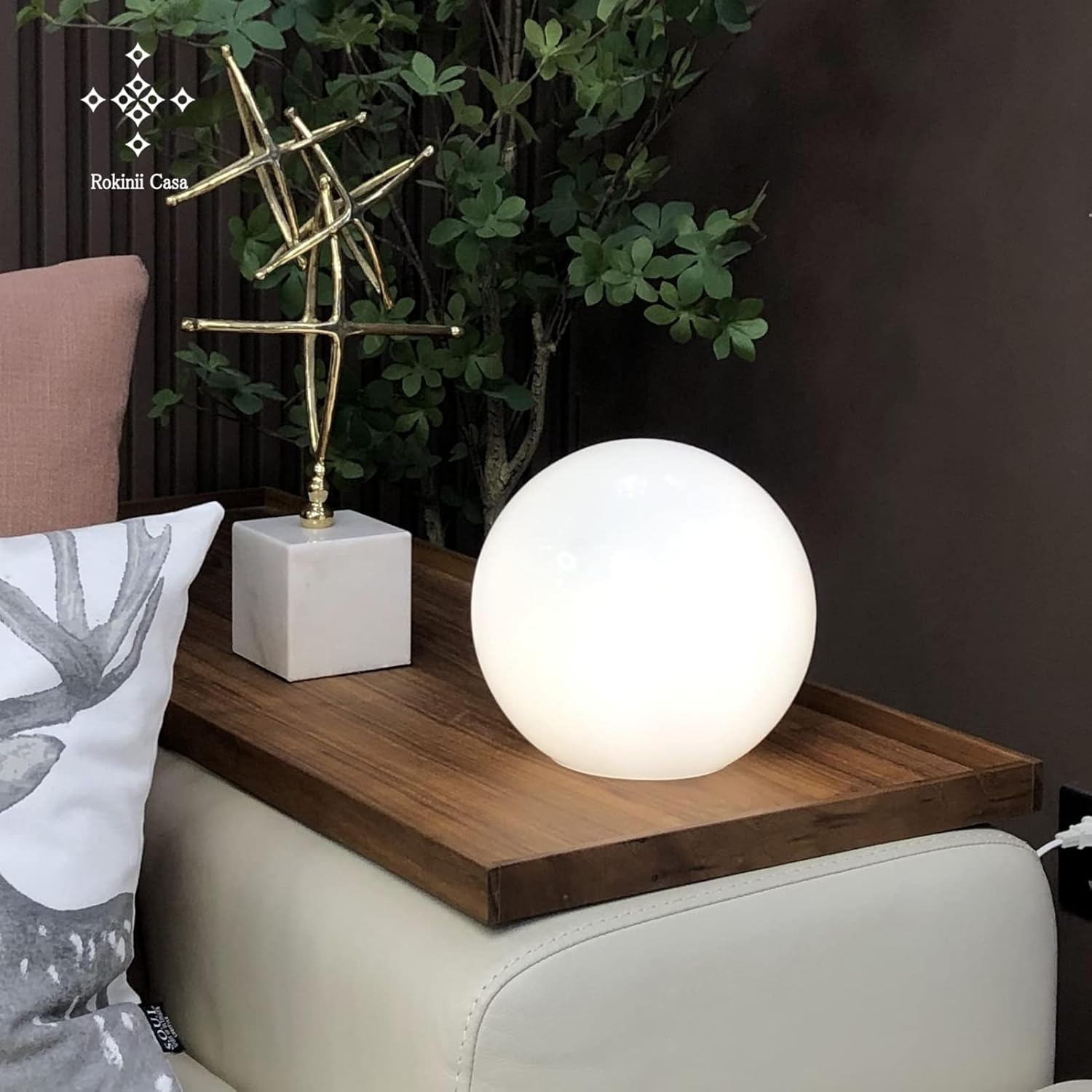 7.8 Inch Ball Table Lamp with Glass Shade, Ball Light Bookshelf Lamp for Bedroom, Dorm, Office and Bedroom Bookshelf Reading Decoration, Without Bulb