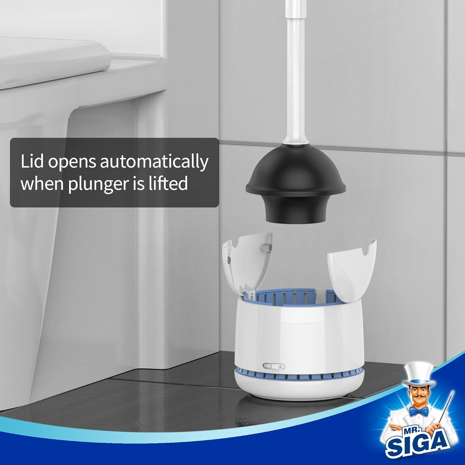 MR.Siga Toilet Plunger with Holder, Heavy Duty Toilet Plunger and Holder Combo,White
