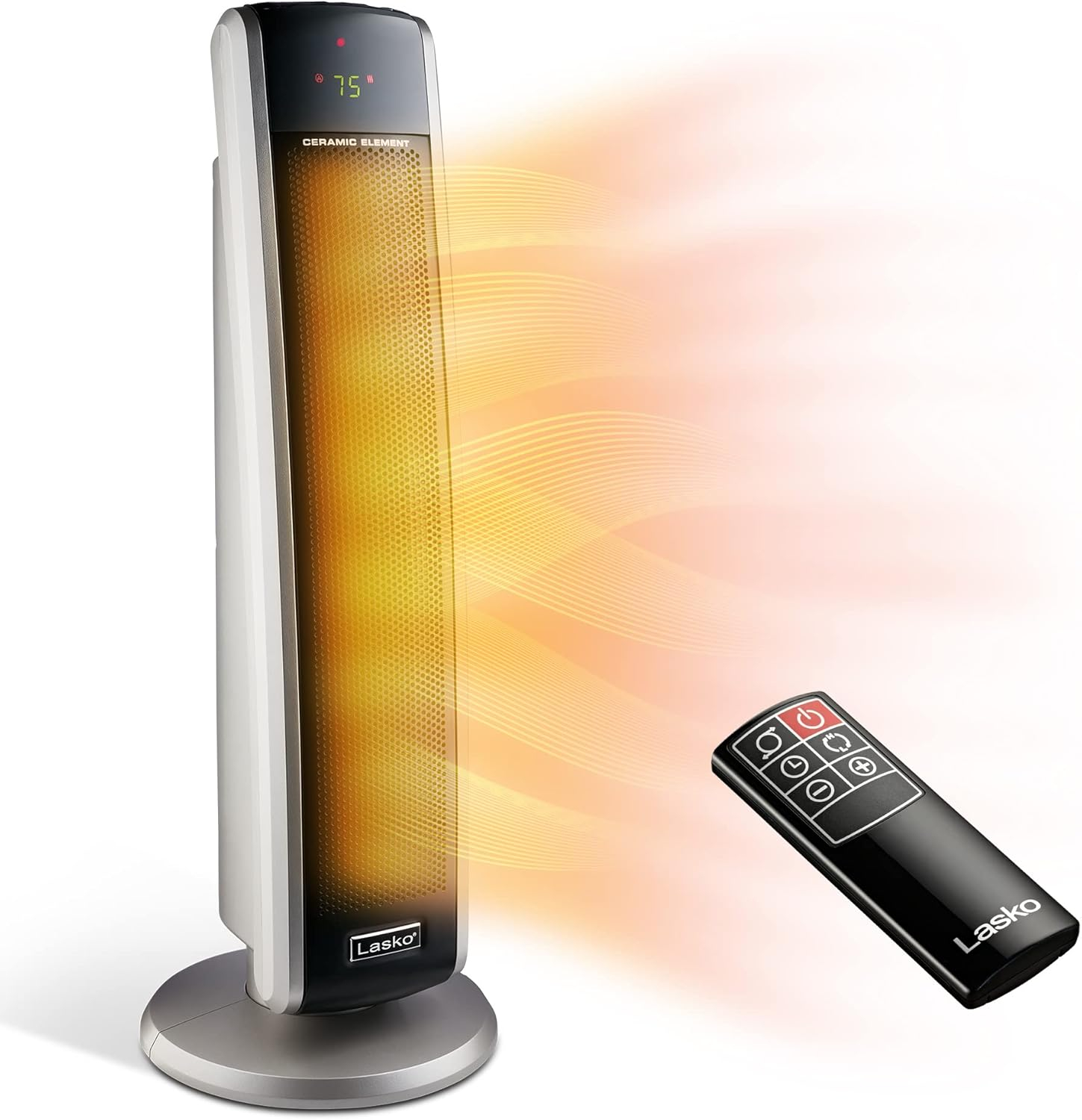 Silver Ceramic Electric Tower Heater with Thermostat and Remote Control