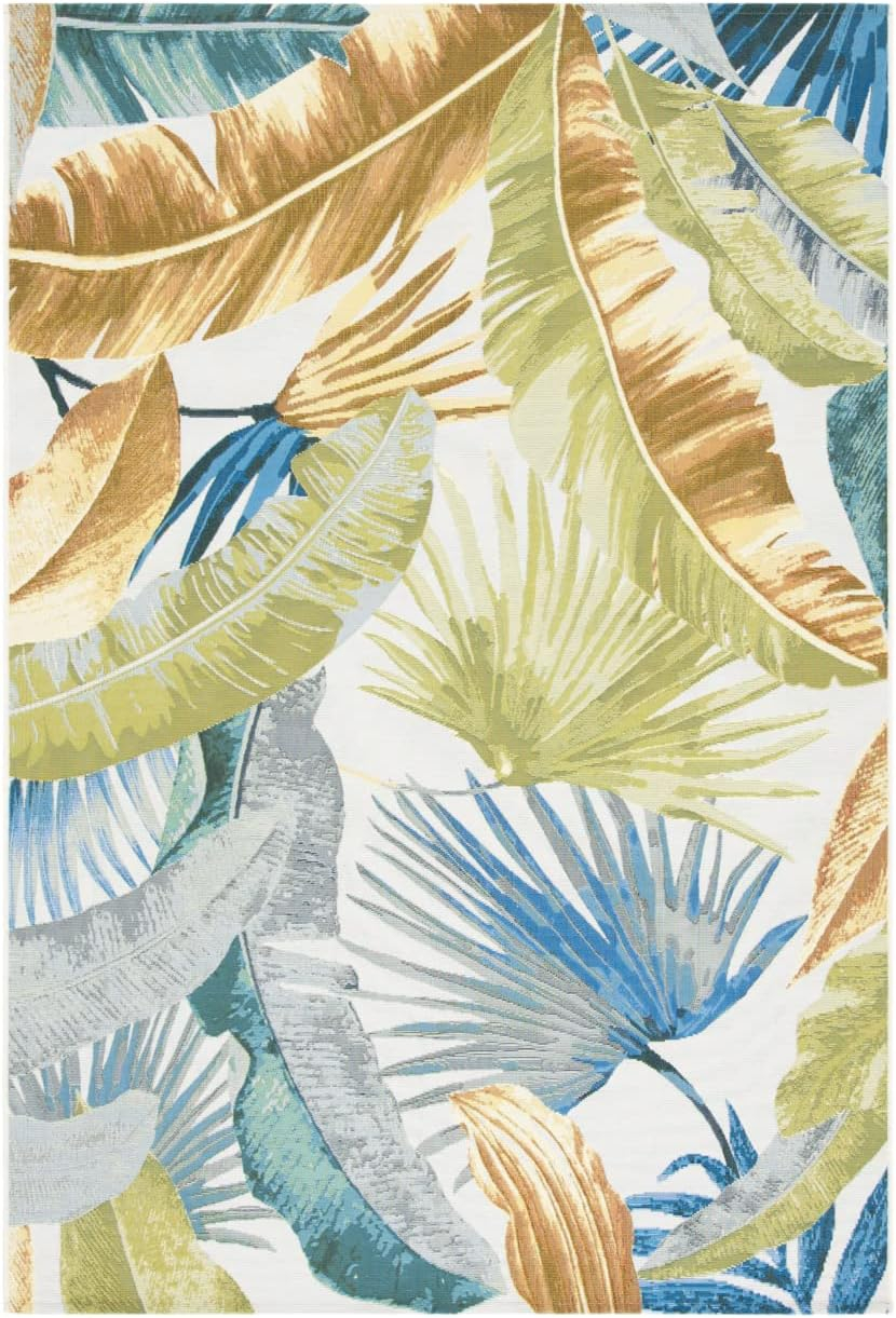 SAFAVIEH Barbados Banana Leaves Outdoor Area Rug, Gold/Green, 8' x 8' Square