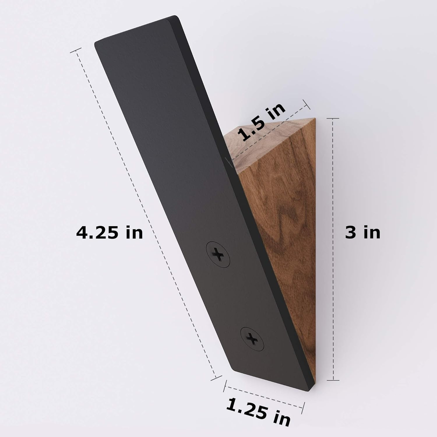 Black Walnut and Metal Wall Coat Hook Rack Set of 3