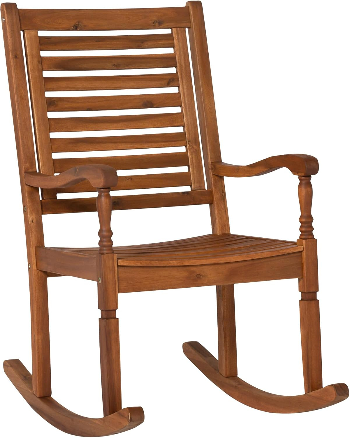 Walker Edison Solid Wood Outdoor Patio Rocking Chair, Dark Brown
