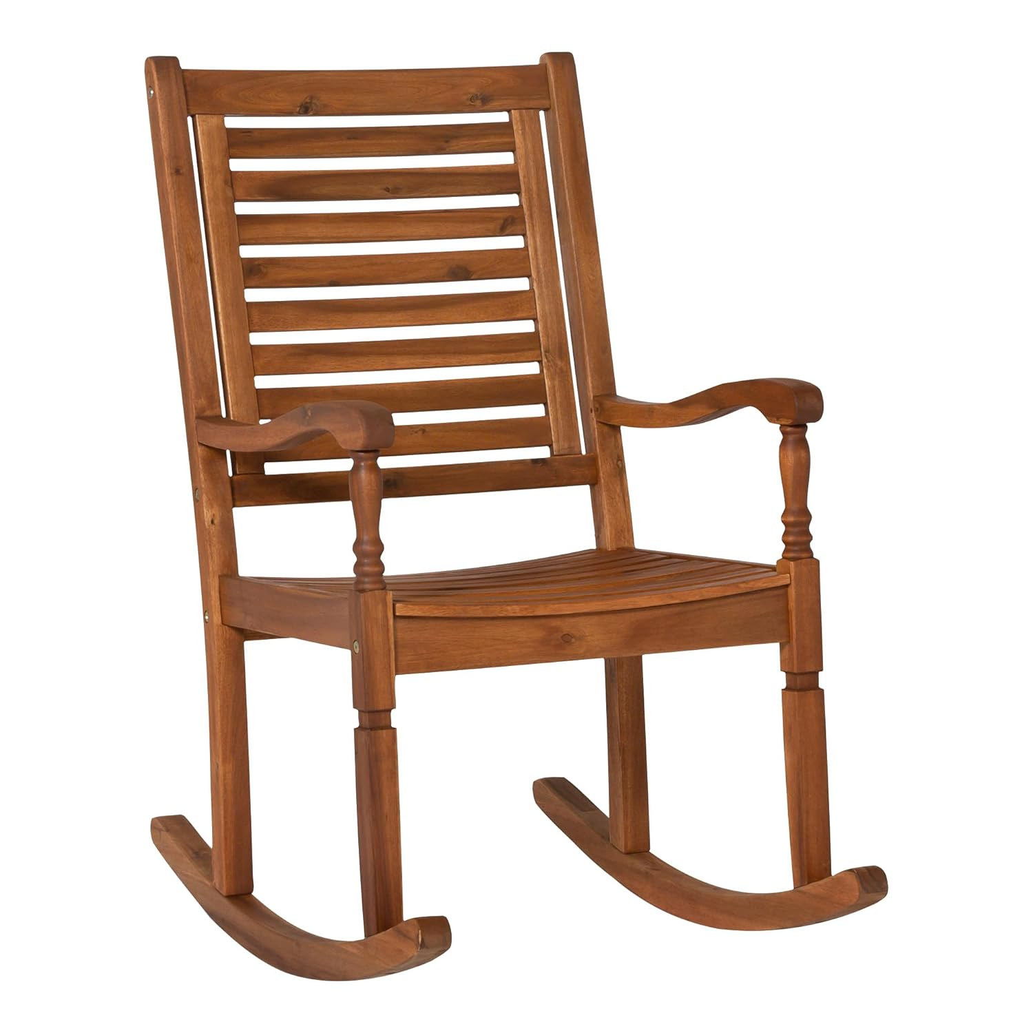 Walker Edison Solid Wood Outdoor Patio Rocking Chair, Dark Brown