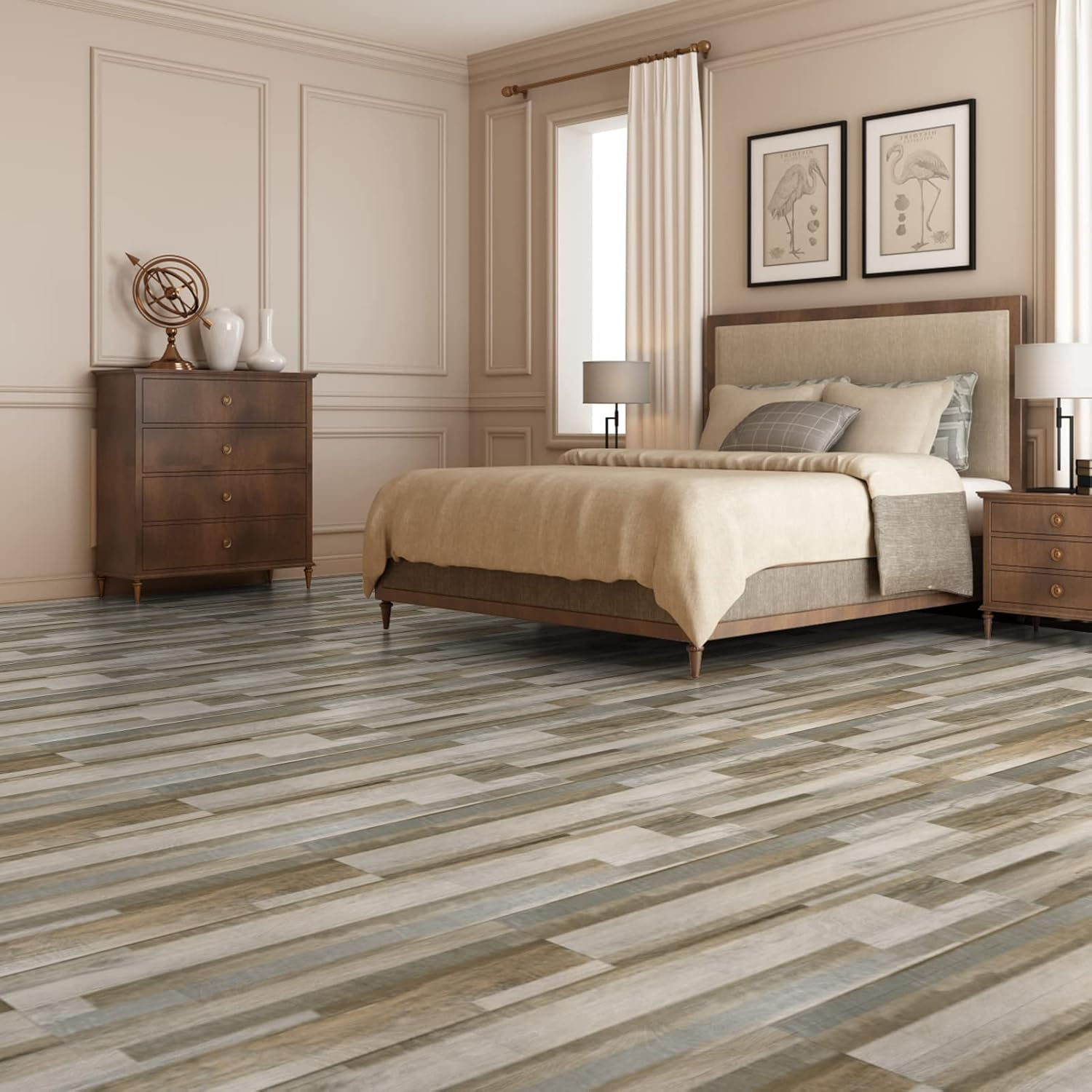 Art3d 36-Pack 54 Sq.ft Peel and Stick Floor Tiles Vinyl Plank Flooring Wood Look, Adhesive and Waterproof Tile Sticker for Bedroom, Living Room, Kitchen, RV in Aged Wood