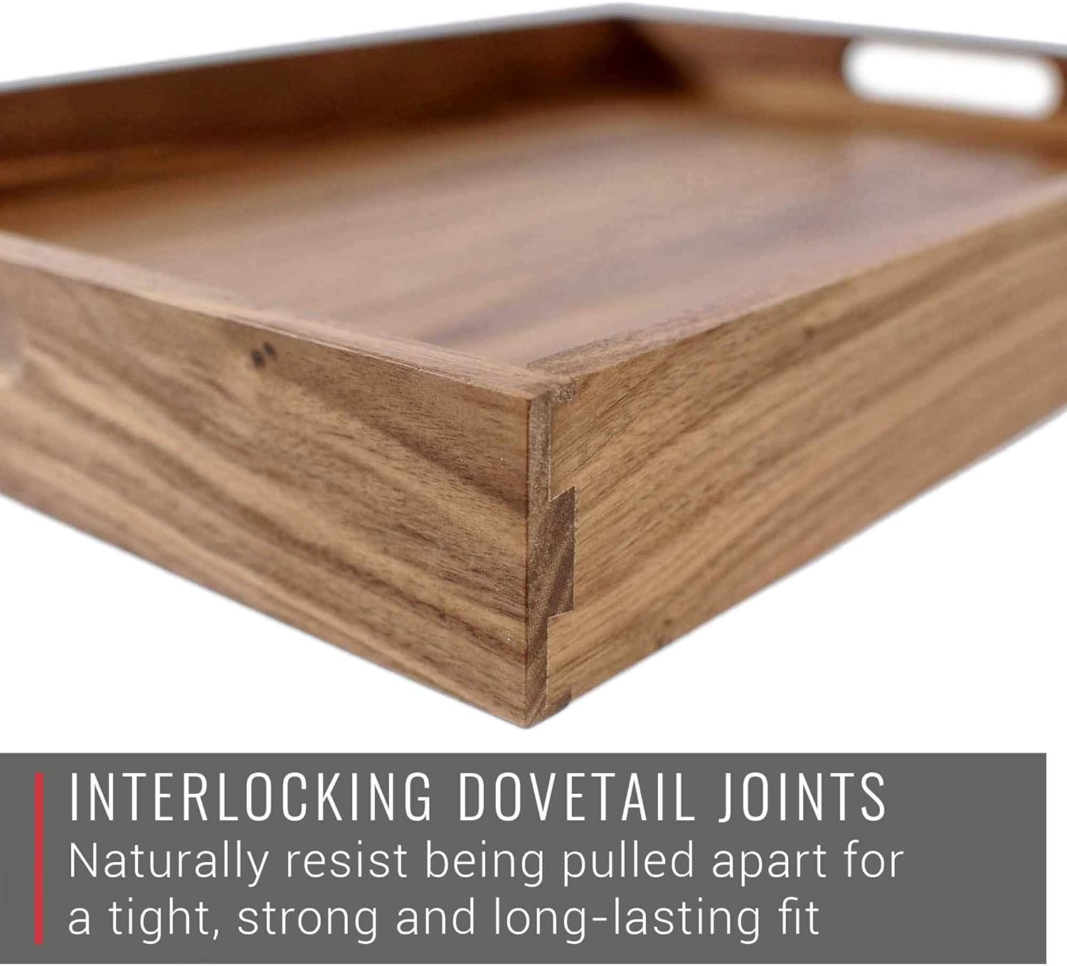 Large Walnut Wood Serving Tray with Cutout Handles