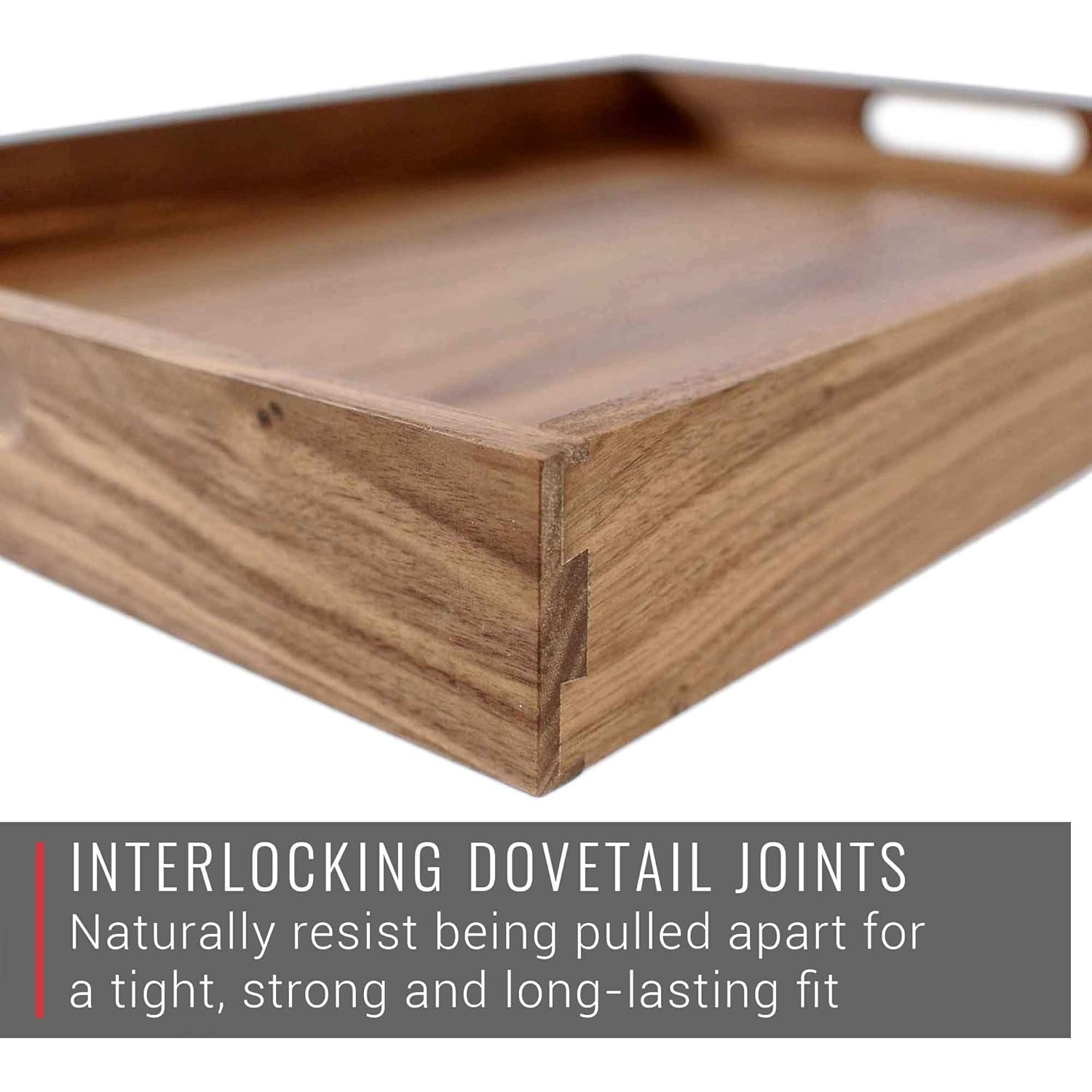 Large Walnut Wood Serving Tray with Cutout Handles
