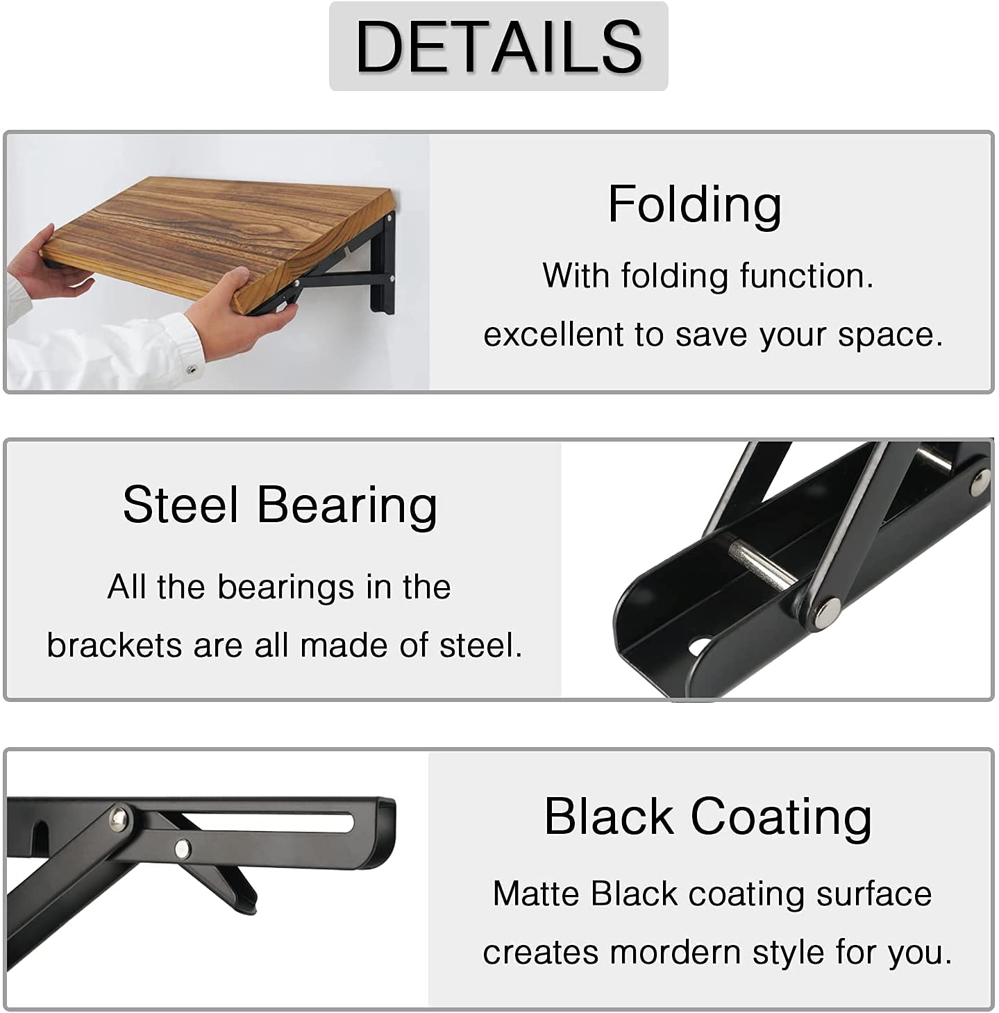 Folding Shelf Brackets - 16 Inch 2 Pcs Heavy Duty Stainless Steel Collapsible Triangle Shelf Bracket, DIY Wall Mounted Folding Table Hinge, Space Saving for Bench Table with Screws