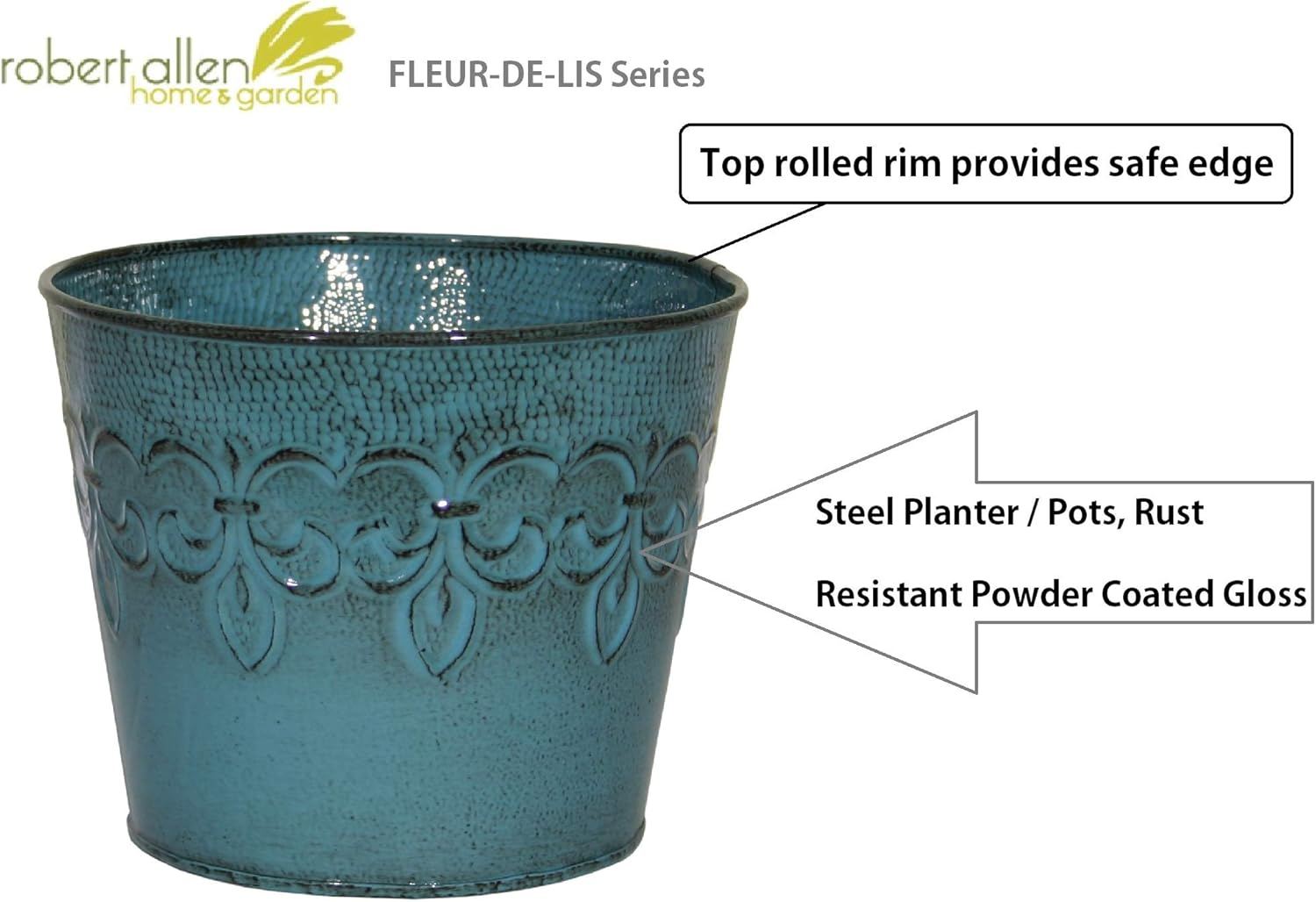 Surf Blue 10" Metal Fleur De Lis Planter Pot