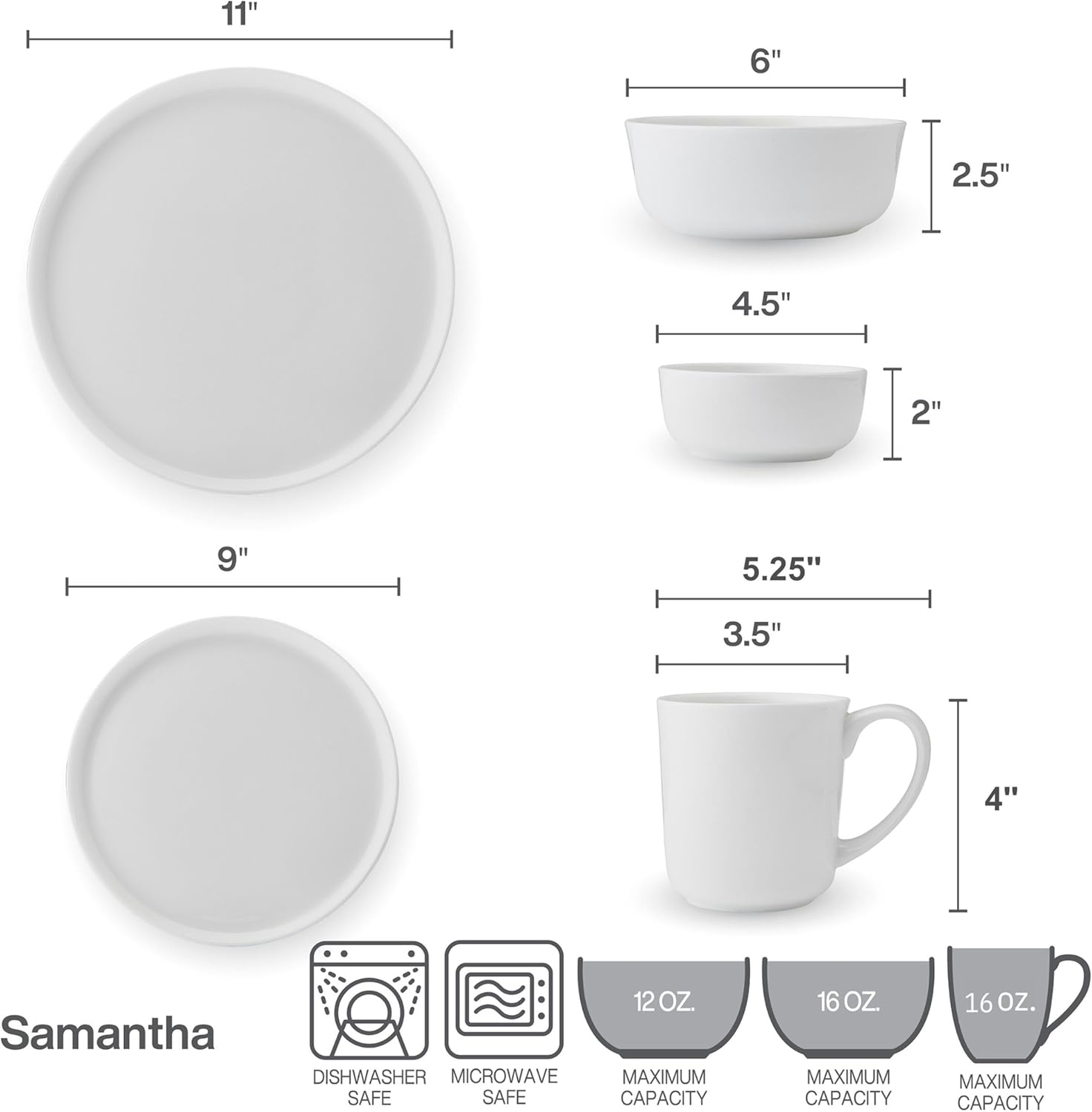 Samantha White Porcelain 40-Piece Dinnerware Set, Service for 8