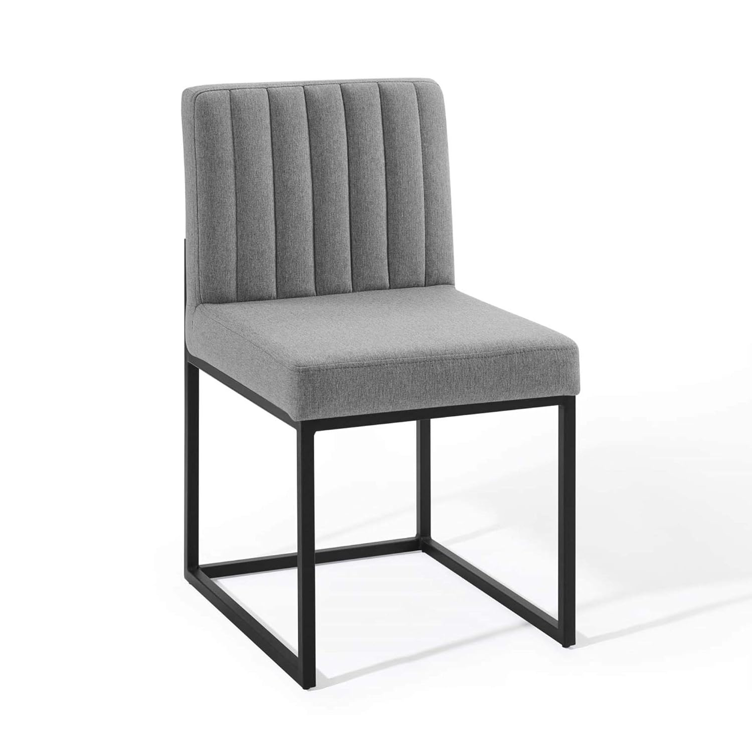 Modway Carriage Channel Tufted Sled Base Upholstered Fabric Dining Chair, Black Light Gray