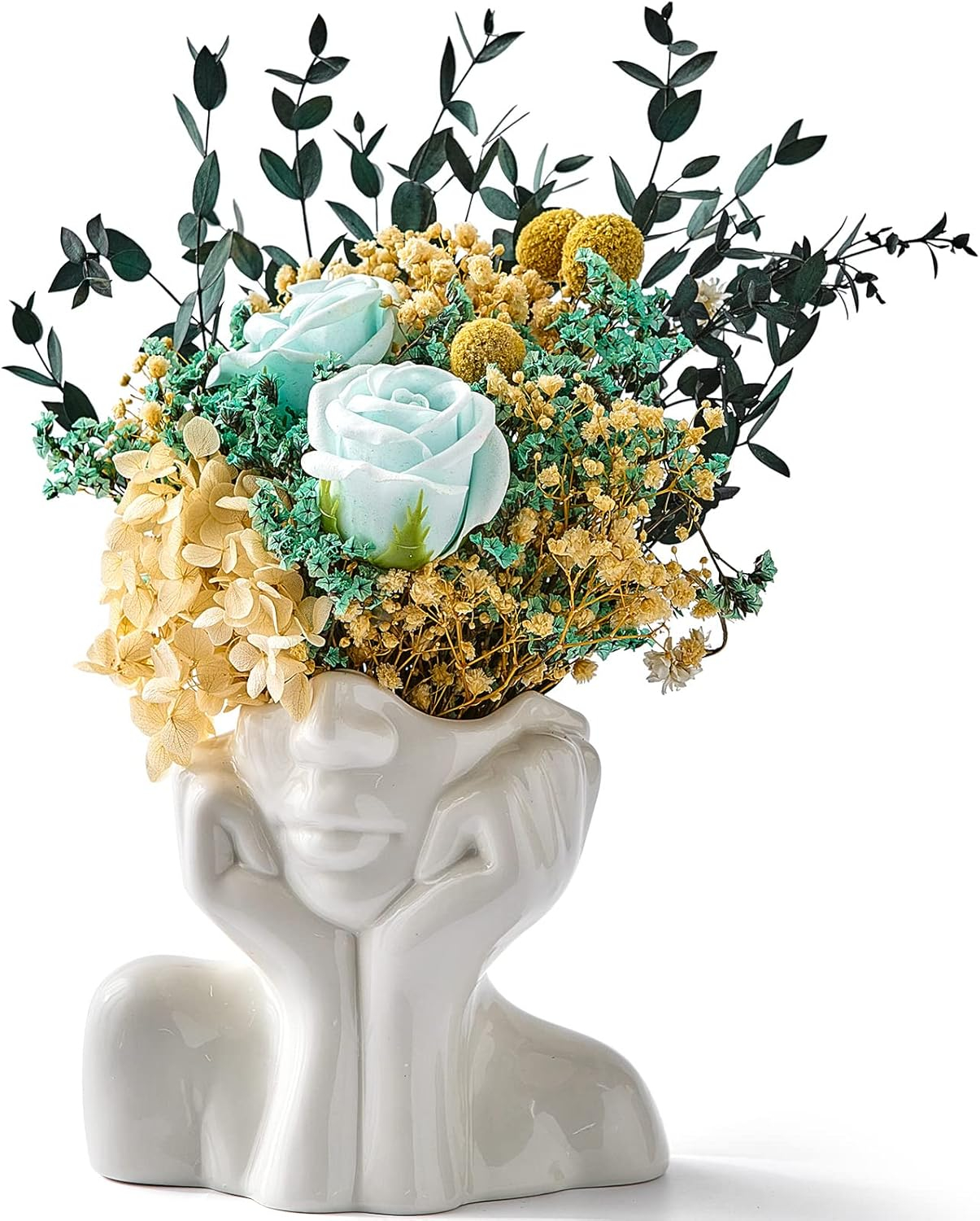 FJS Ceramic Face Vase, White Flower Vase for Decor, 5.3" W x 4.7" H Modern Decorative Vase Centerpiece for Table Shelf Living Room Office Bedroom