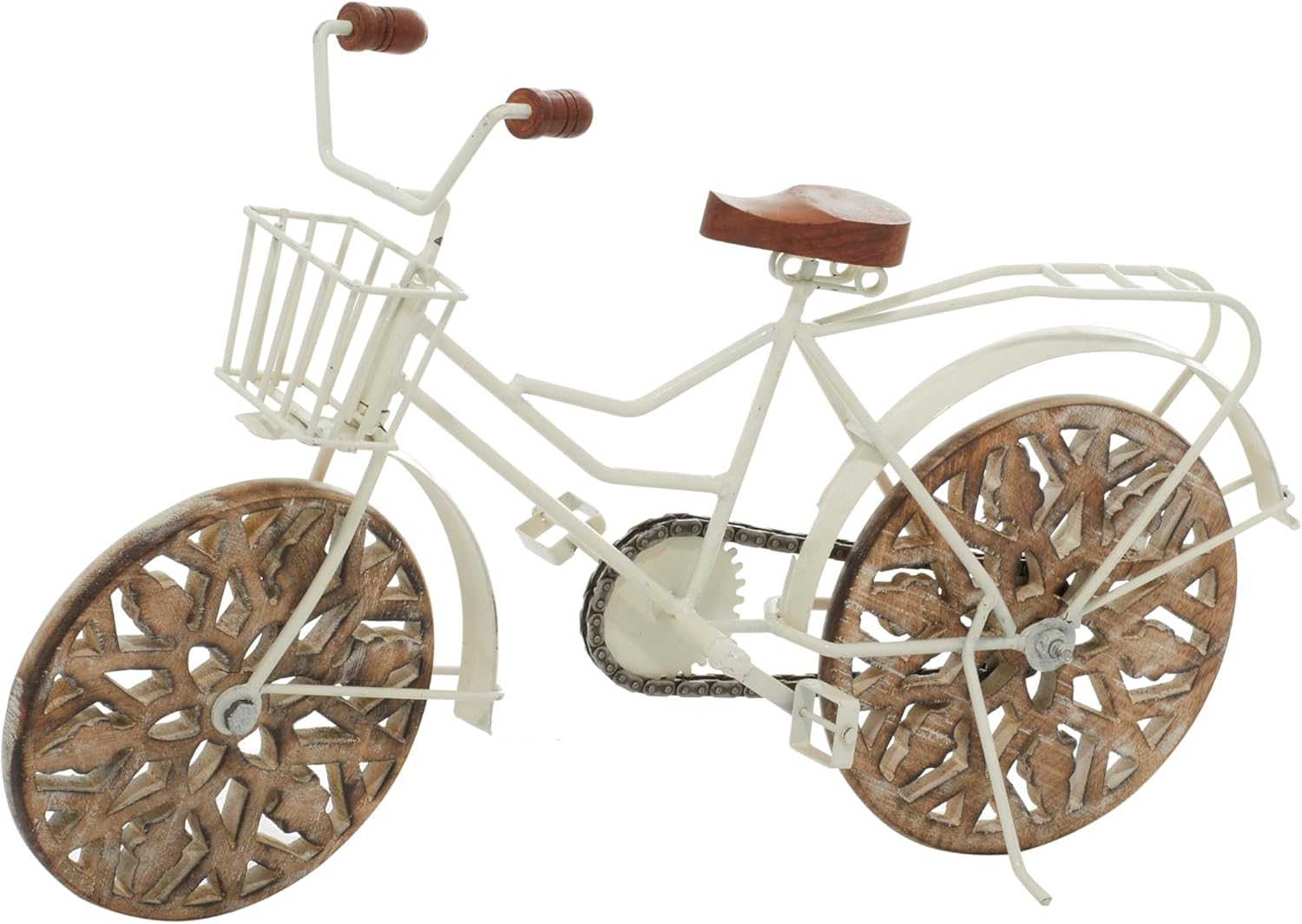 4"W, 8"H Multi Colored Metal Bike Sculpture with Wood Wheels, by DecMode (2 Count)