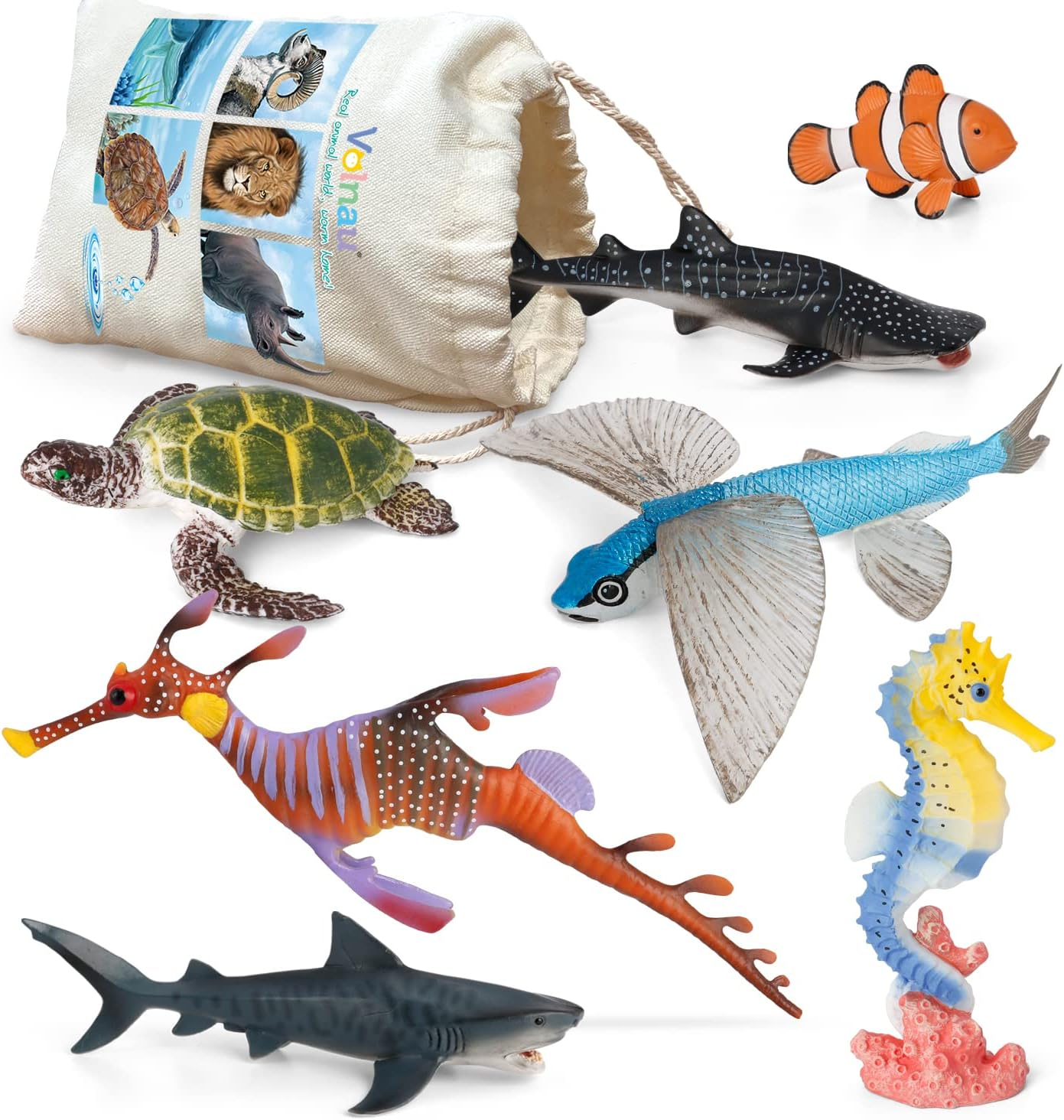 Sea creature Toys VOLNAU 7PcS Indian Ocean Sea Animals Figurines Shark Toys for Toddlers Kids christmas Birthday gift Plastic Fish Toys Preschool Pack and Bath Sets