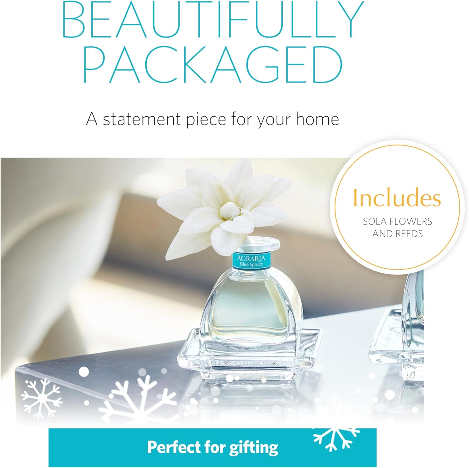 PetiteEssence Blue Spruce Reed Diffuser with Handcrafted Sola Flower