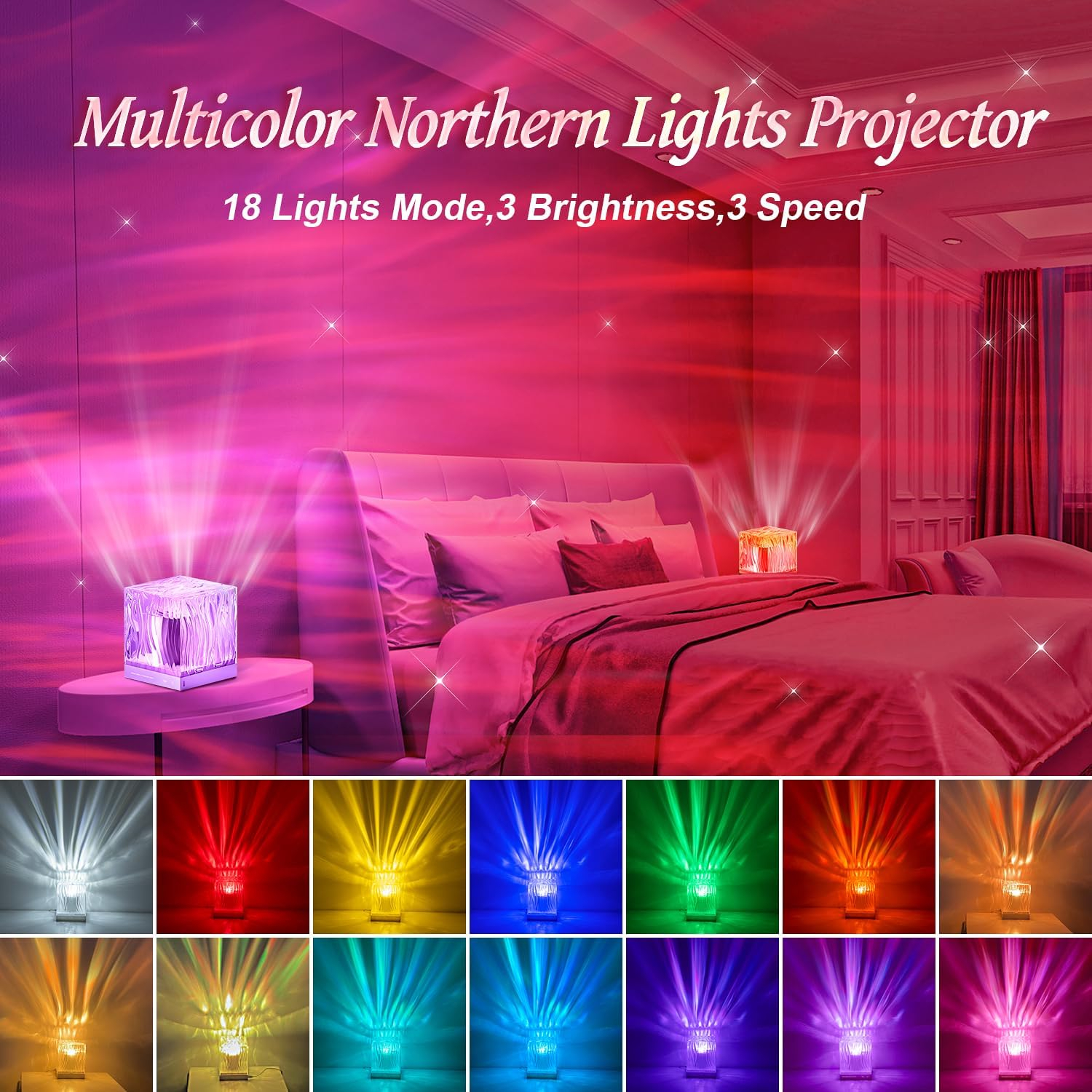 Mubarek Northern Lights Projector, 18 Colors 162 Modes Ceiling Galaxy Projector, Remote Ambient Lighting Mood Lighting, Room Lights for Bedroom, Cool Stuff Aesthetic Room Decor for Teen Girl Gifts