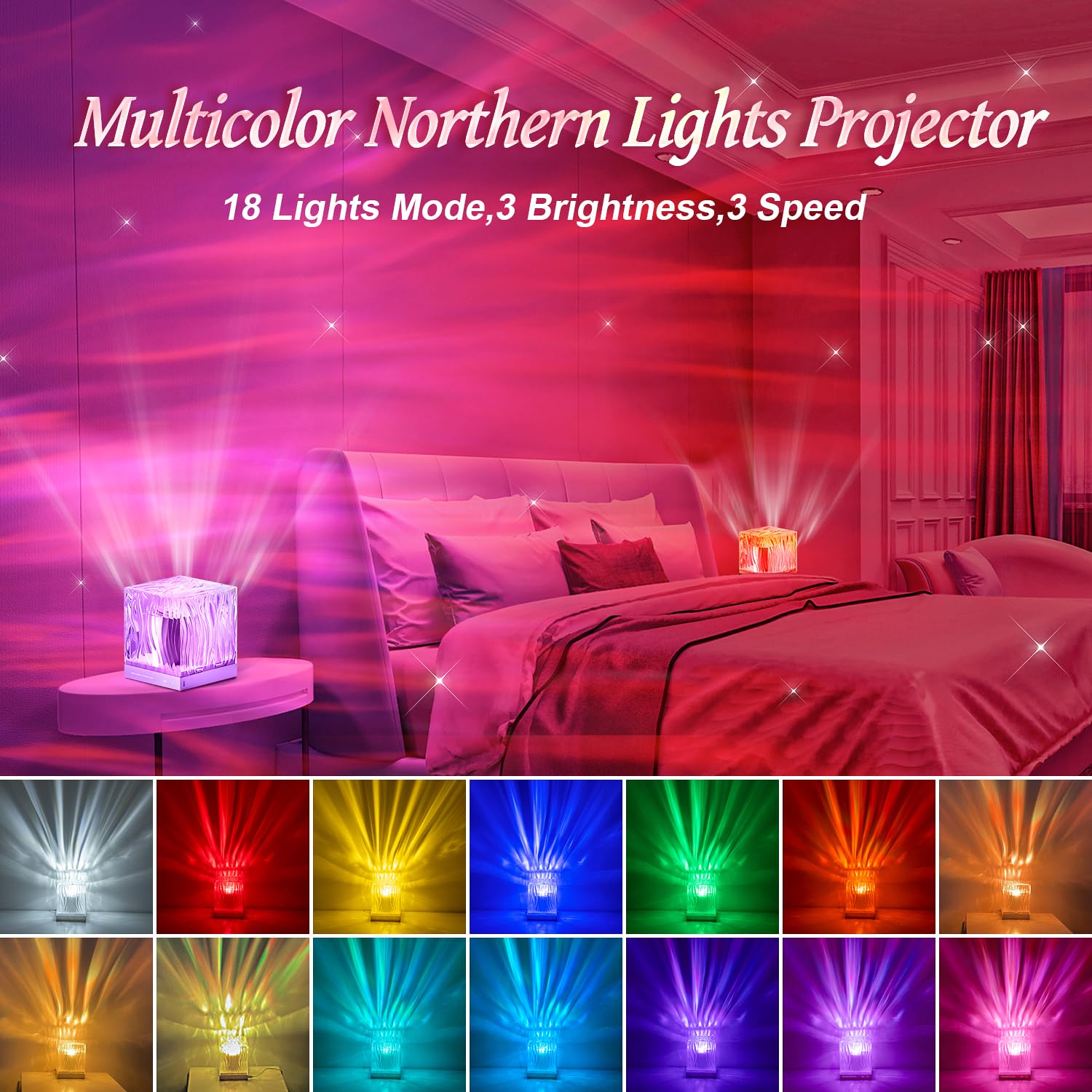 Mubarek Northern Lights Projector, 18 Colors 162 Modes Ceiling Galaxy Projector, Remote Ambient Lighting Mood Lighting, Room Lights for Bedroom, Cool Stuff Aesthetic Room Decor for Teen Girl Gifts