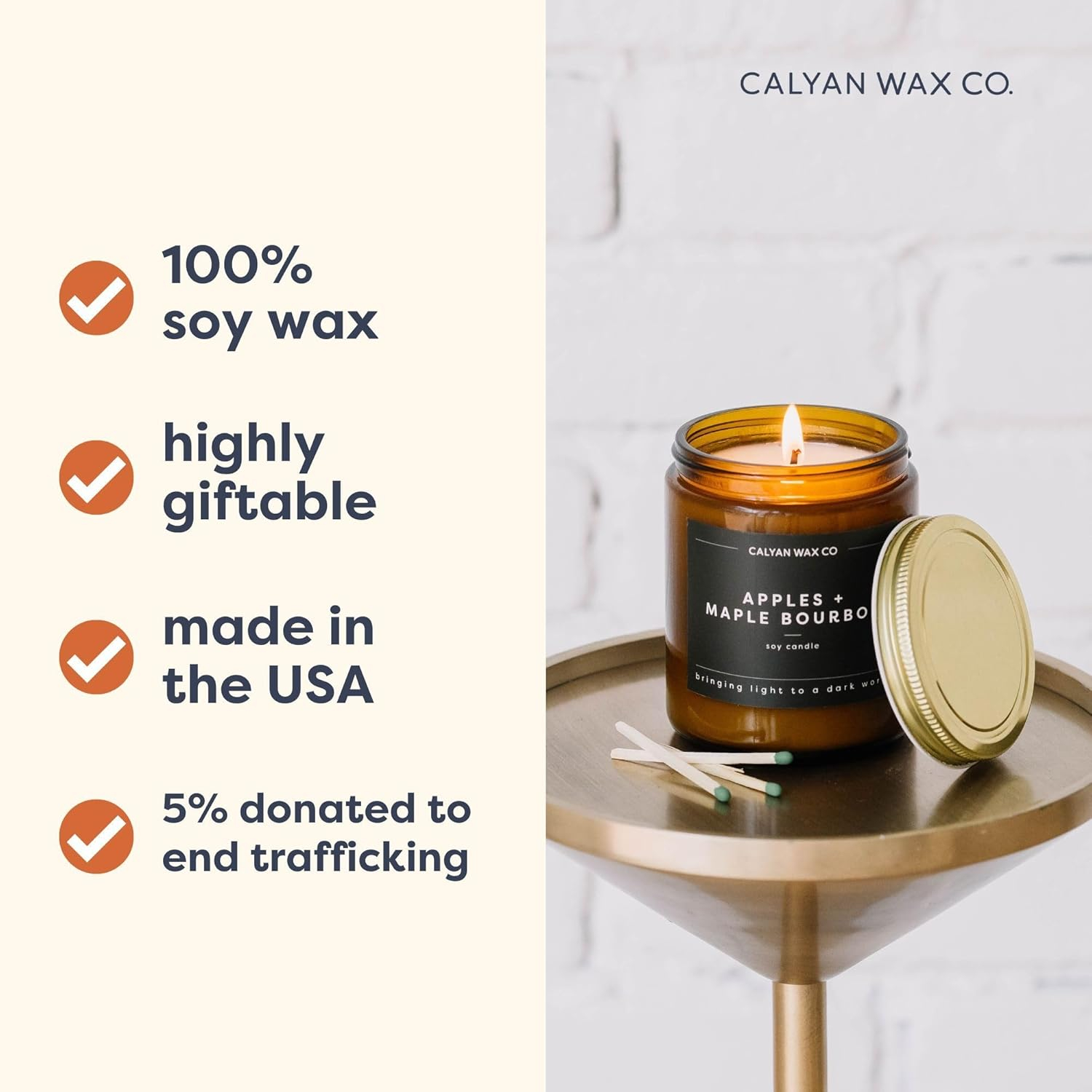 Calyan Wax Co. Soy Wax Candle, Lavender + Bergamot Scented Candle, 57 Hour Burn Time, Aromatherapy Soy Candles, Non Toxic & Vegan Soy Wax, Amber Glass Jar Scented Candles, 7.2oz