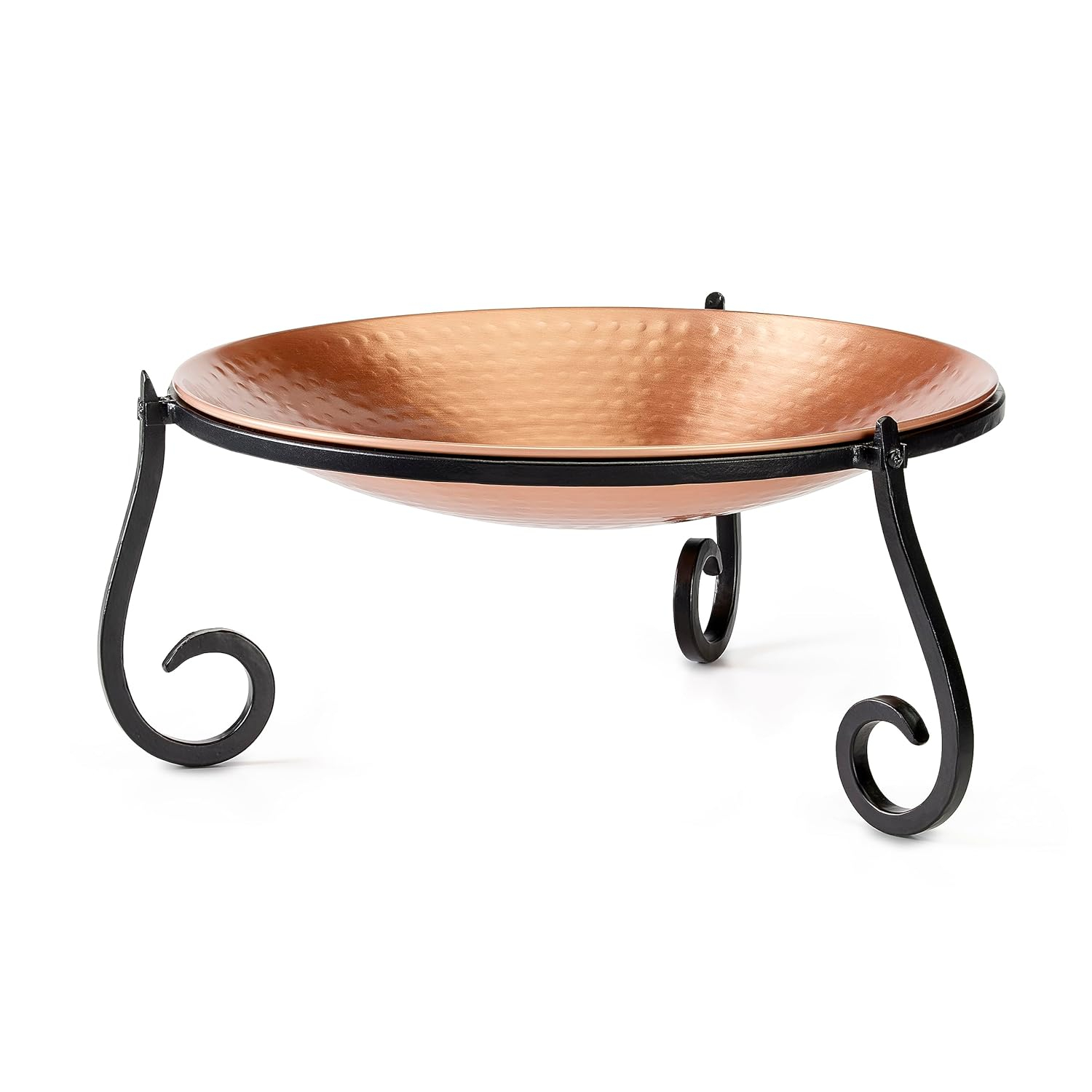 Good Directions BB-1 Pure Copper Birdbath Bird Feeder Heavy Gauge, 13.5” Diameter, Hand-Forged Black Steel Stand
