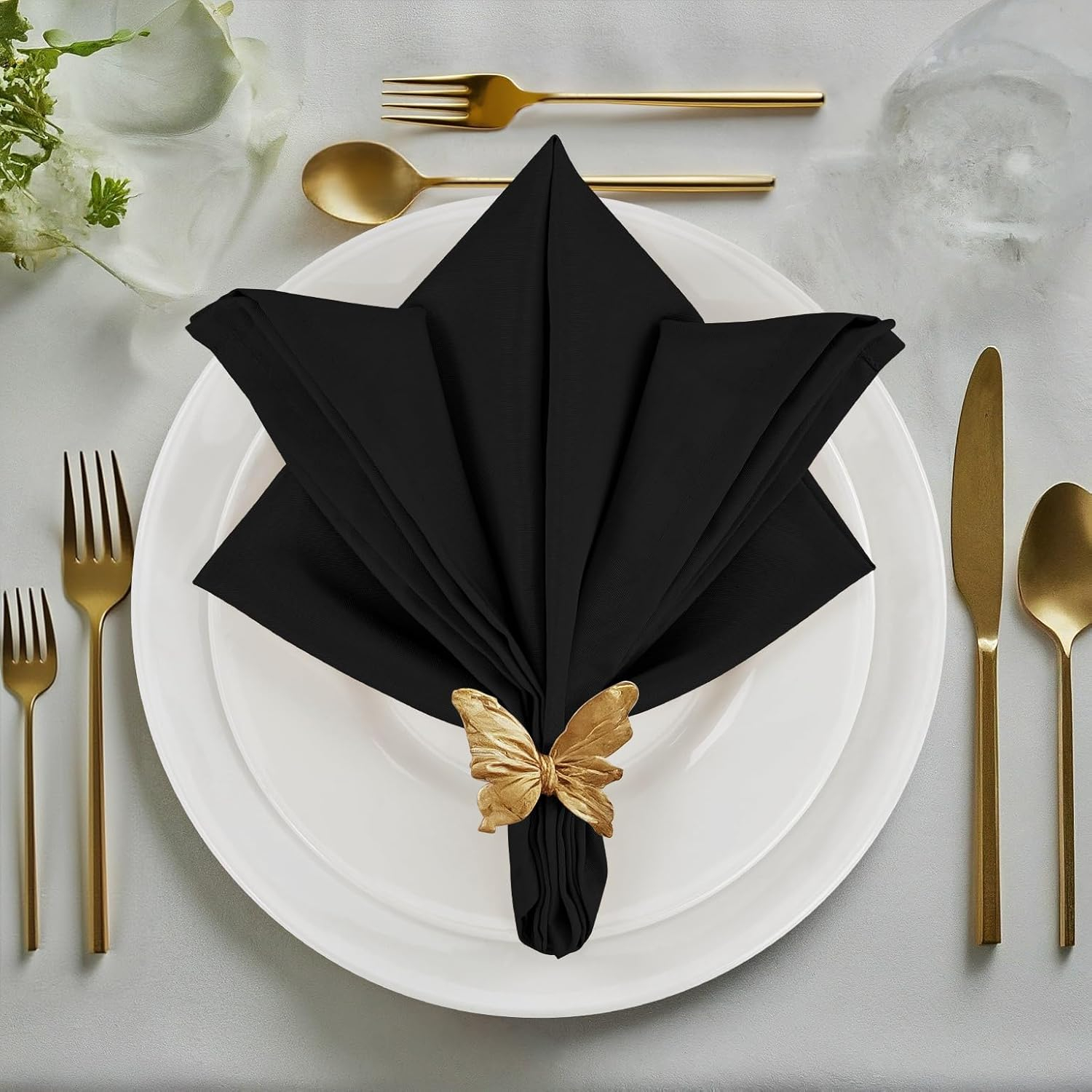 Craft And Party, Black Cloth Napkins - 12 Pack, 20x20 Inch Polyester Dinner Napkins with Hemmed Edges, Washable Napkins Great uses for Weddings, Dinners and Parties