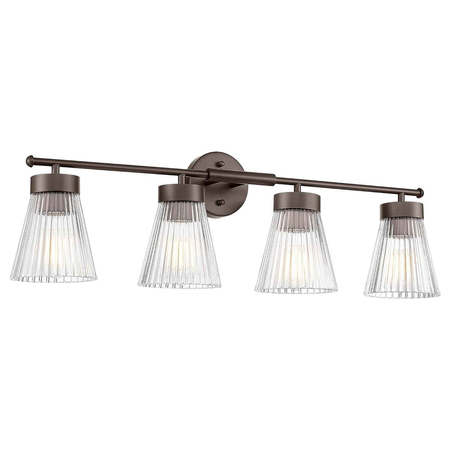 4-Light Bathroom Vanity Light, HWH Oil-Rubbed Bronze Bathroom Light Fixtures Farmhouse Vanity Lamp Over Mirror with Clear Striped Glass Shade, 5HZG97B-4W ORB