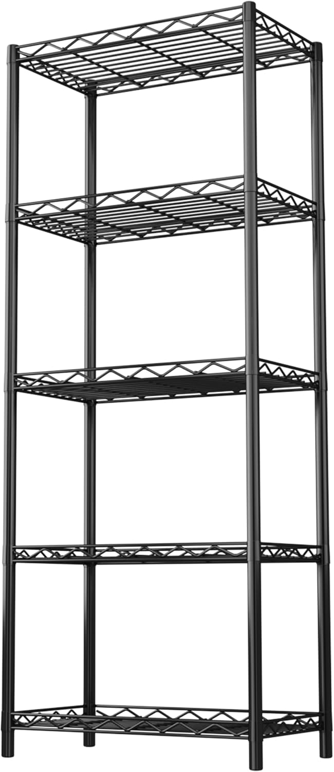 HOMEFORT 5-Tier Wire Shelving 5 Shelves Unit Metal Storage Rack Durable Organizer Perfect for Pantry Closet Kitchen Laundry Organization in Black,21”Wx14”Dx61”H