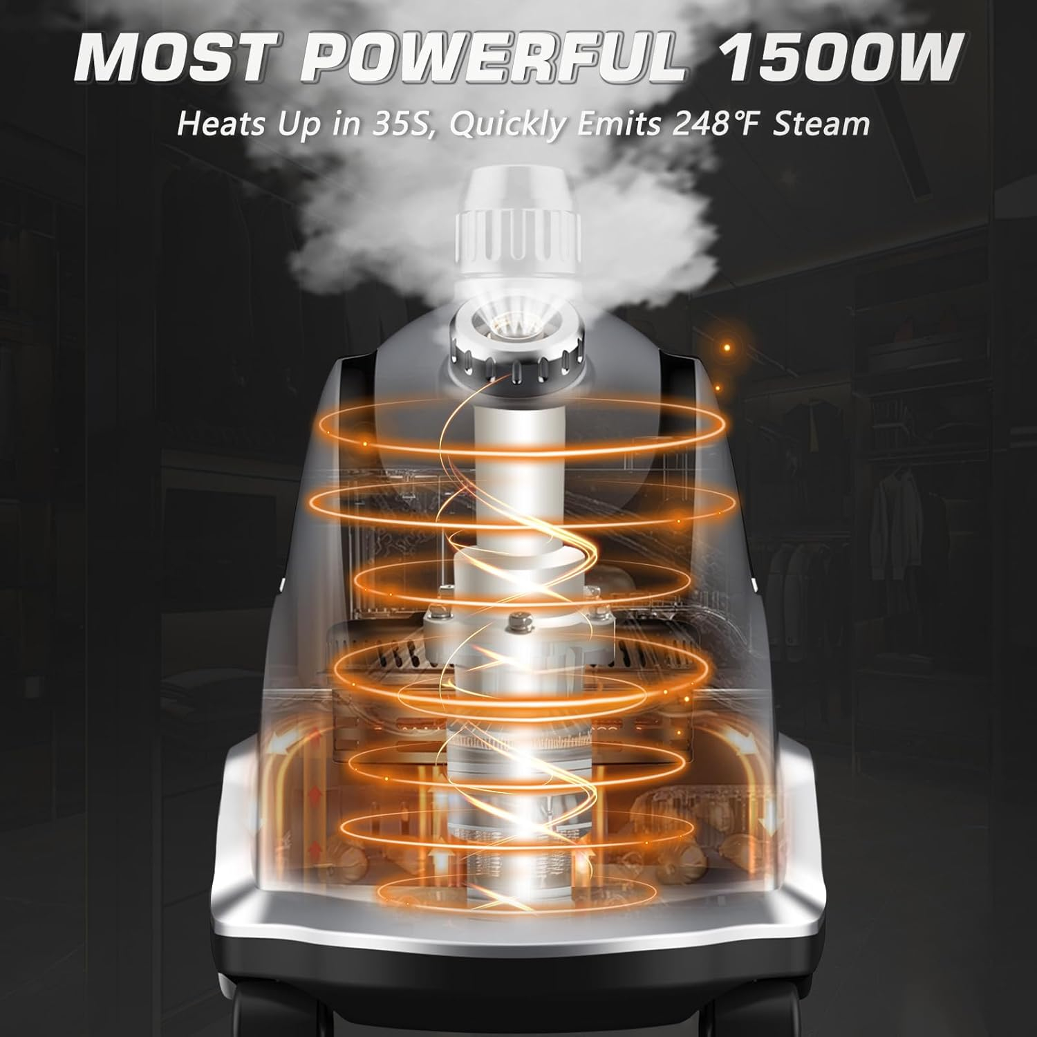 Anthter Silver 1500W Standing Garment Steamer with Wheels