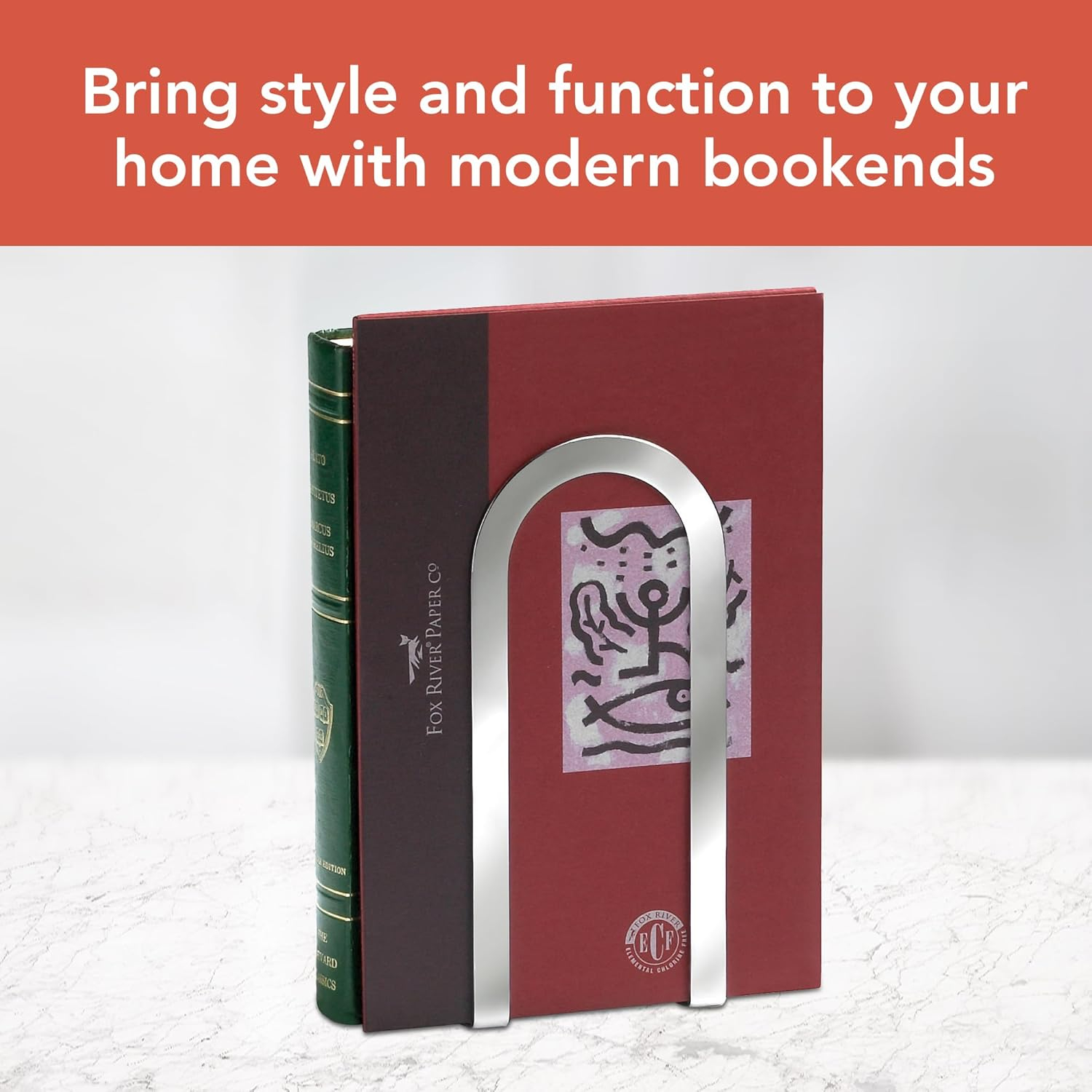 Spectrum Elements Book Ends for Shelves, Large- Decorative Bookends Book Shelf Organizer for Heavy & Light Books - Modern Metal Book Holders with Minimalist Design - Chrome