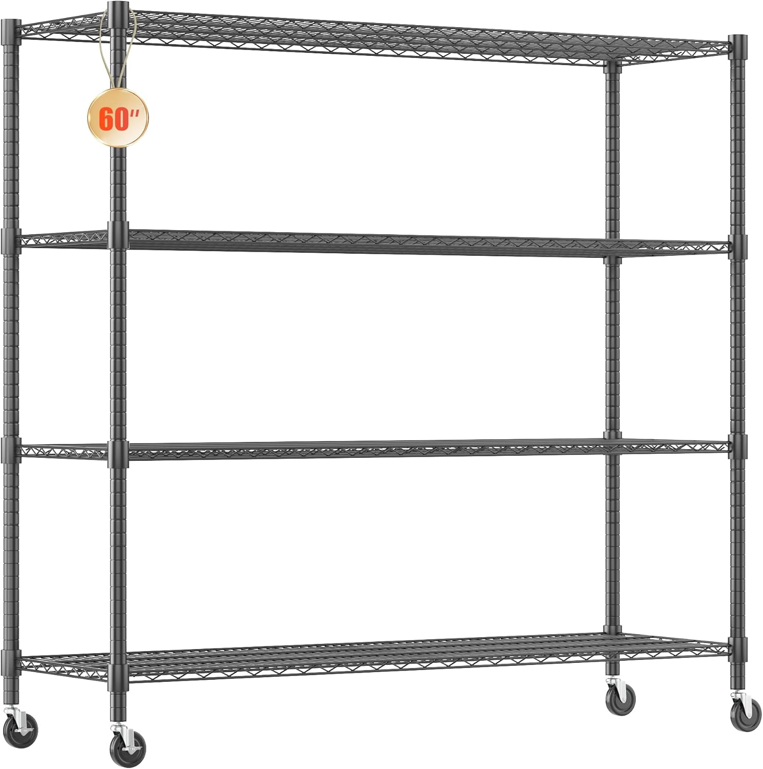 Homdox Heavy Duty Metal Shelves for Storage, 4 Tier Storage Racks and Shelving, Commercial Adjustable Wire Shelving Unit on Wheels, Garage Rack Pantry Shelves Kitchen Shelving, 24"x48"x72", Chrome
