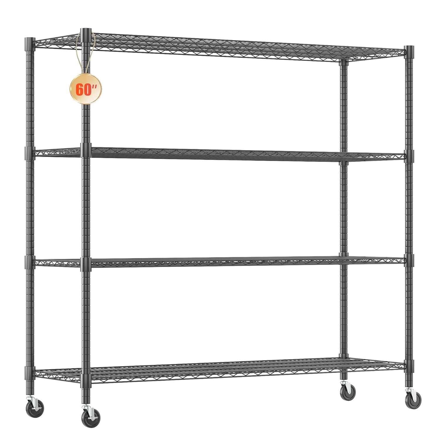 Homdox Heavy Duty Metal Shelves for Storage, 4 Tier Storage Racks and Shelving, Commercial Adjustable Wire Shelving Unit on Wheels, Garage Rack Pantry Shelves Kitchen Shelving, 24"x48"x72", Chrome