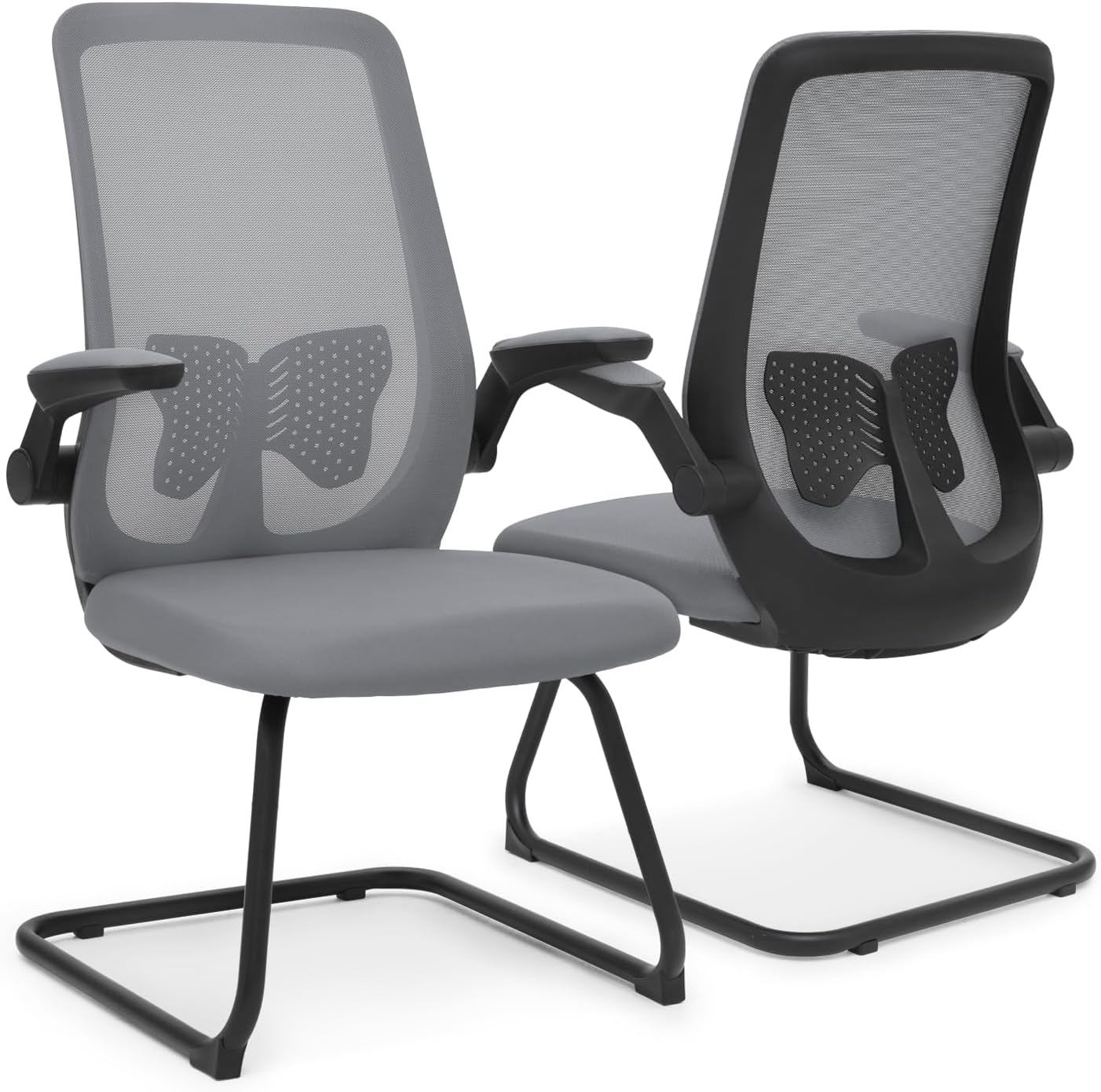 Magshion Set of 2 Ergonomic Office Chair, Computer Desk Seat with Lumbar Support & Flip-Up Arms for Home Office, Grey