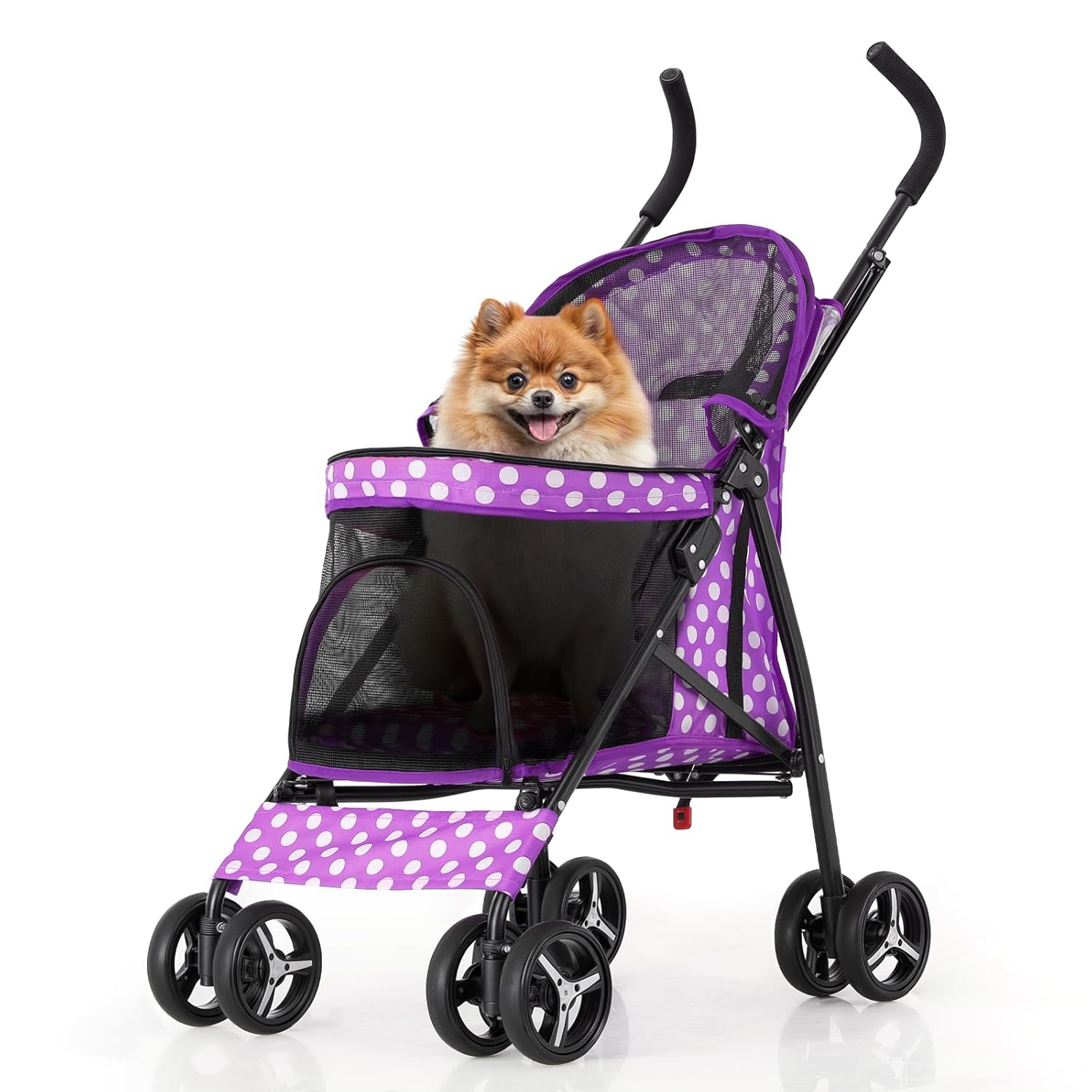 Magshion Foldable Lightweight Pet Trolley for Pet Cats & Dogs, 4 Wheel, Purple with White Polka Dots