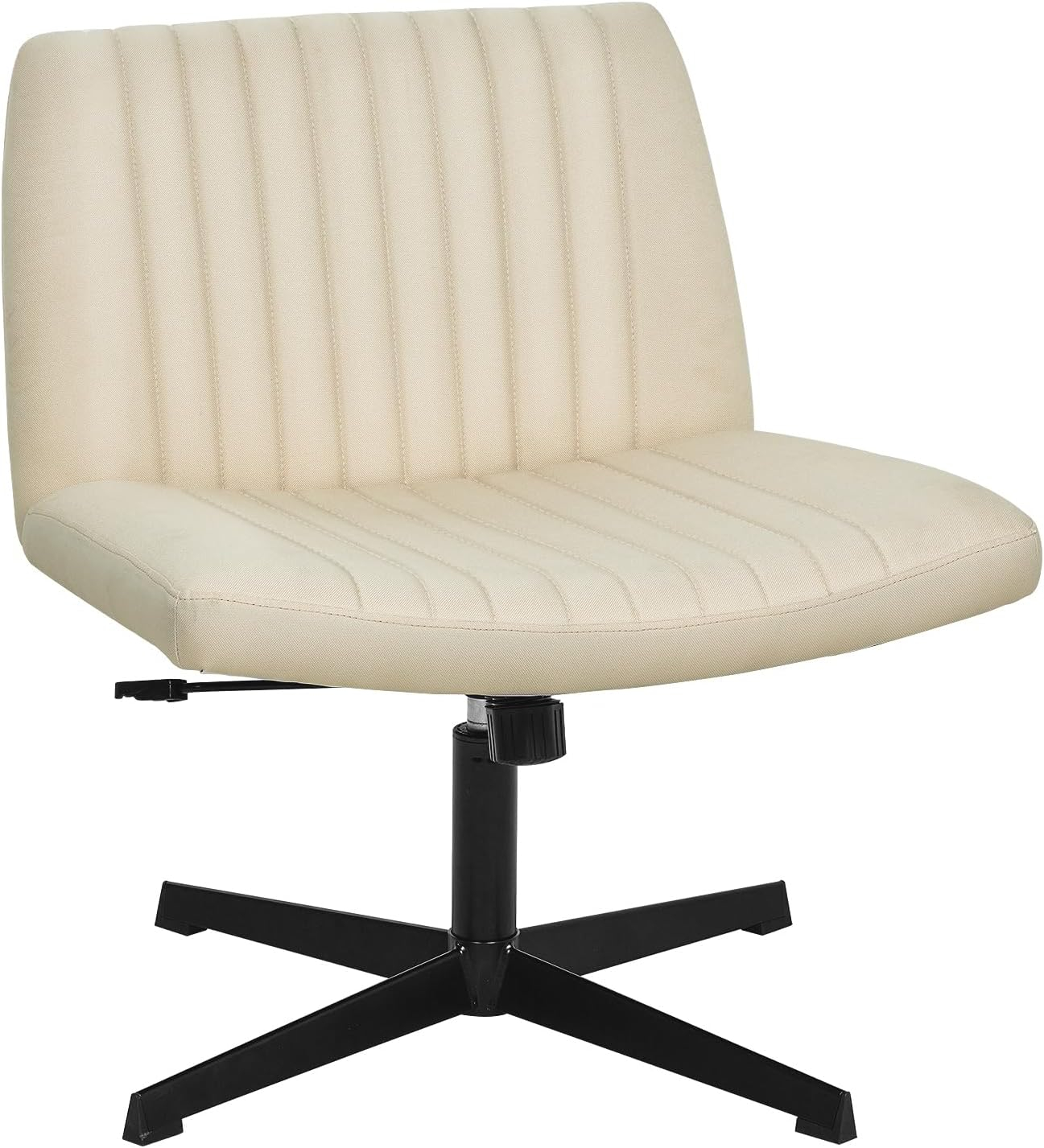 PayLessHere Criss Cross Chair,Armless Cross Legged Office Chair,Wide Comfty Desk Chair with No Wheels Modern Height Adjustable,Swivel Fabric Vanity Chair Computer Task Chair (Pack of 1, Beige)