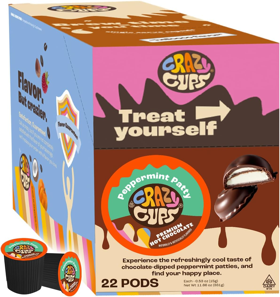 Crazy Cups Peppermint Patty Hot Chocolate Pods, 22 Count for Keurig K Cups Brewers