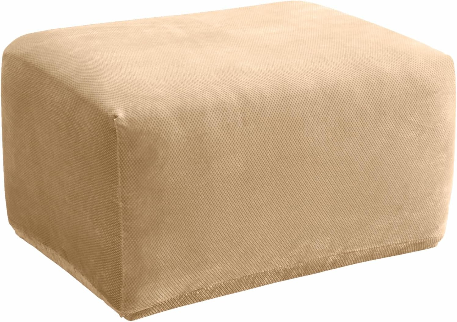 Sure Fit Home Décor Stretch Pique Box Cushion Oversized Ottoman One Piece Slipcover, Stretch Form Fit, Polyester/Spandex, Machine Washable, Cream Color