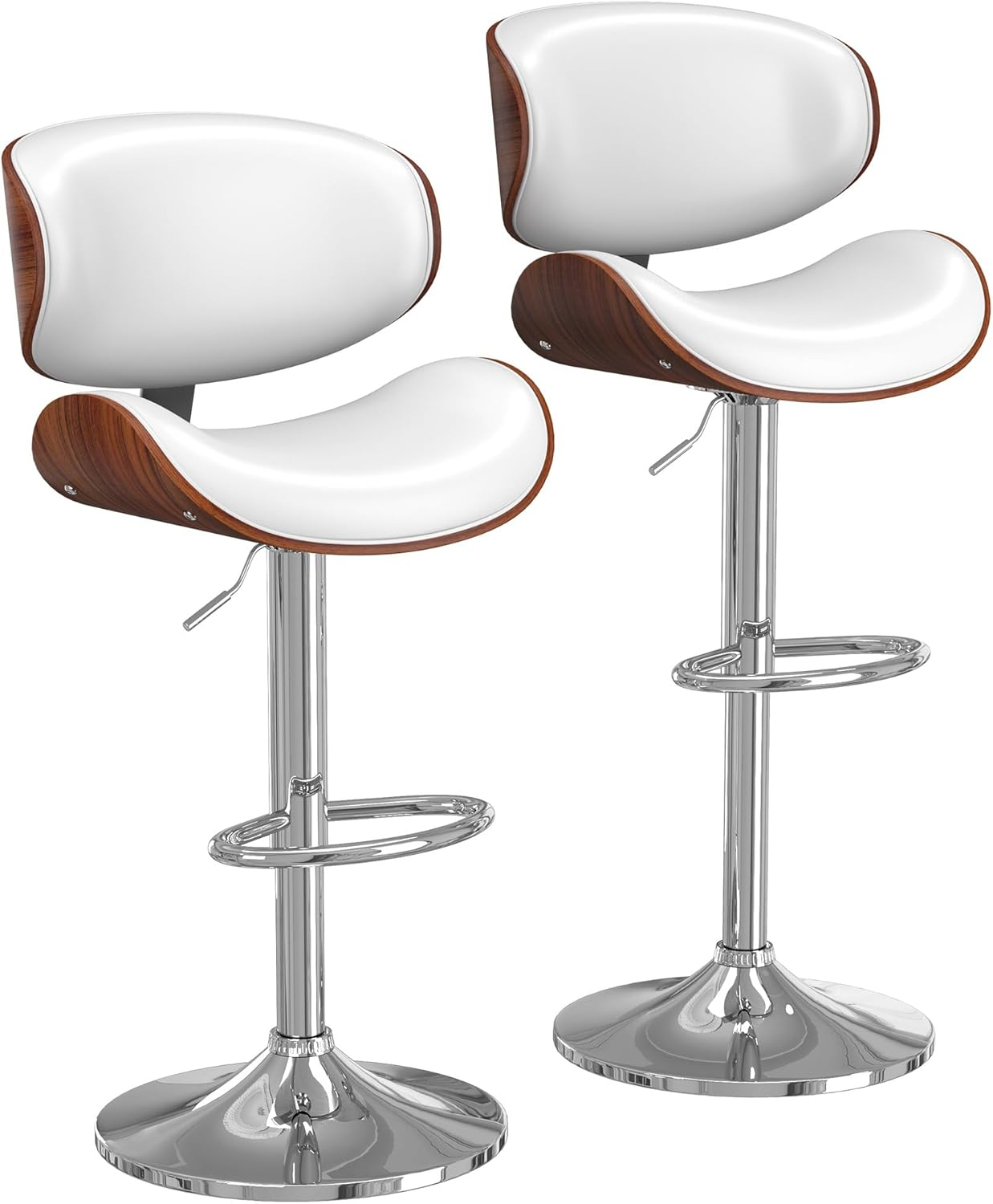 Fijinhom Bar Stools Set of 2, Adjustable Swivel Barstools with Bentwood Back & Leather Seat for Kitchen, Bar, Dining Room