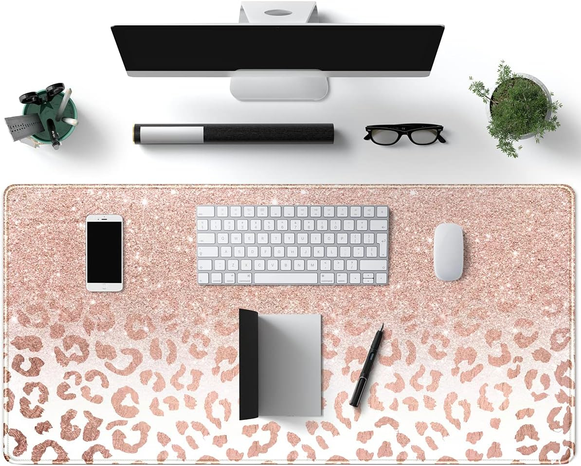 Pink Rose Gold Leopard Print XXL Gaming Desk Mat