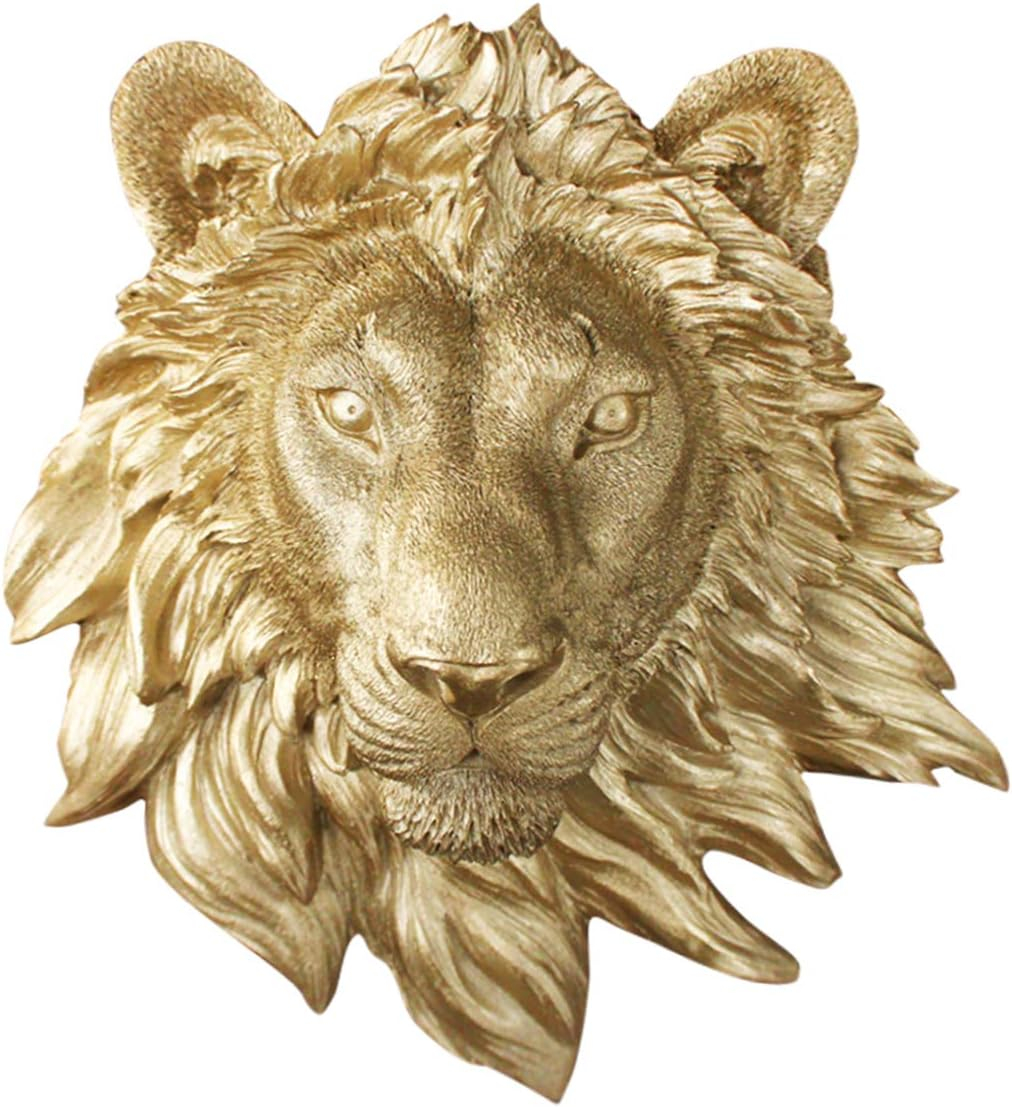 WALL CHARMERS Mini Gold Faux Lion Head Wall Hanging - 9 inch Faux Taxidermy Animal Head Wall Decor - Handmade Farmhouse Décor