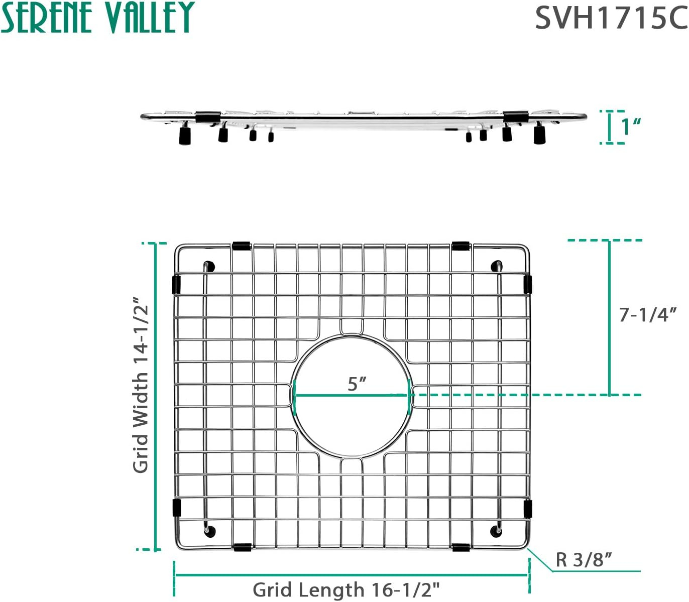 Serene Valley SVH1715C 16.54-in x 14.57-in Center Drain Heavy-Duty Stainless Steel Sink Protector
