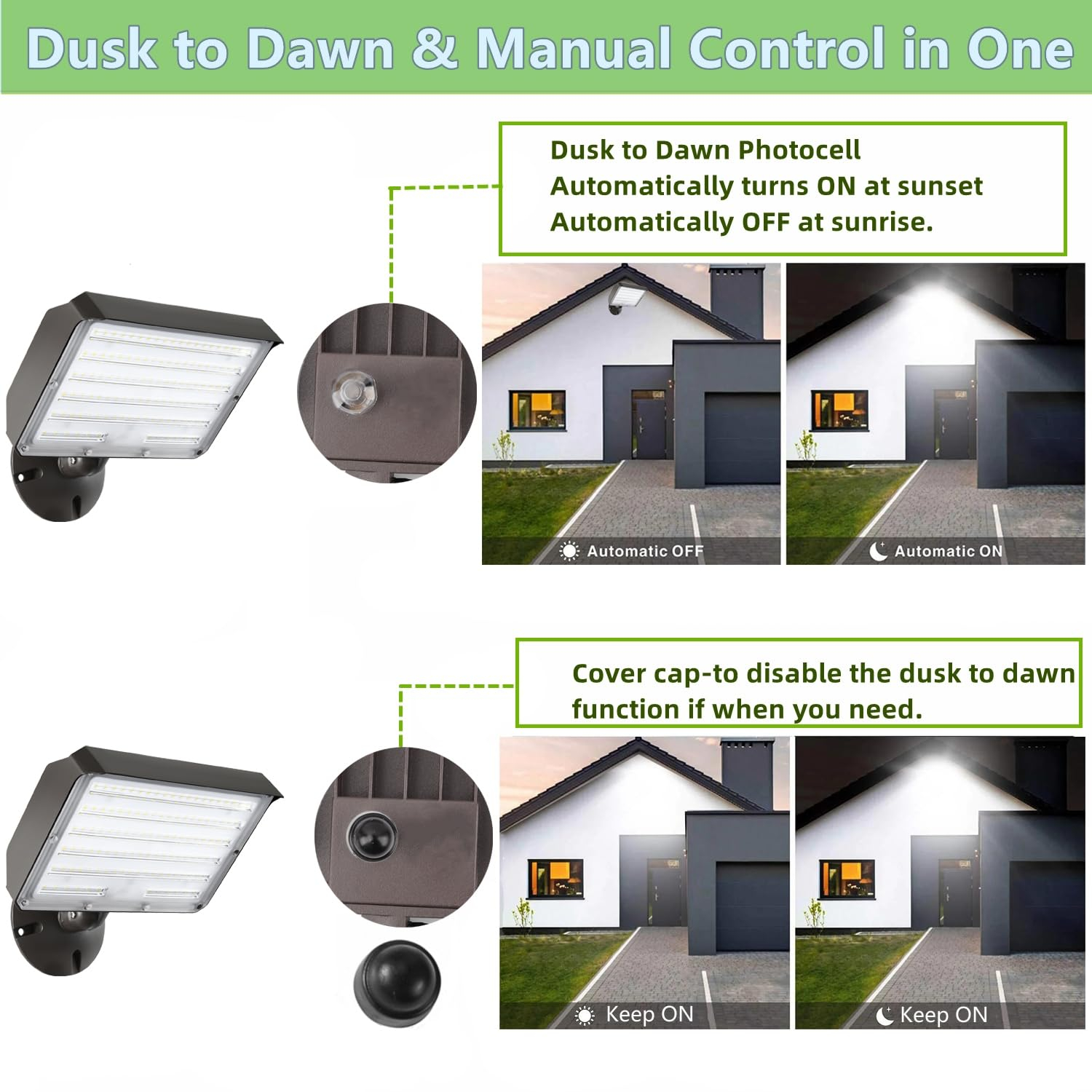 2Pack Dusk to Dawn Outdoor 100W LED Flood Light with Knuckle (Plate Included), 14000LM 1000W Equiv., 100-277V 5000K, ETL Commercial Waterproof LED Floodlight Fixture, Security Lighting for Parking Lot