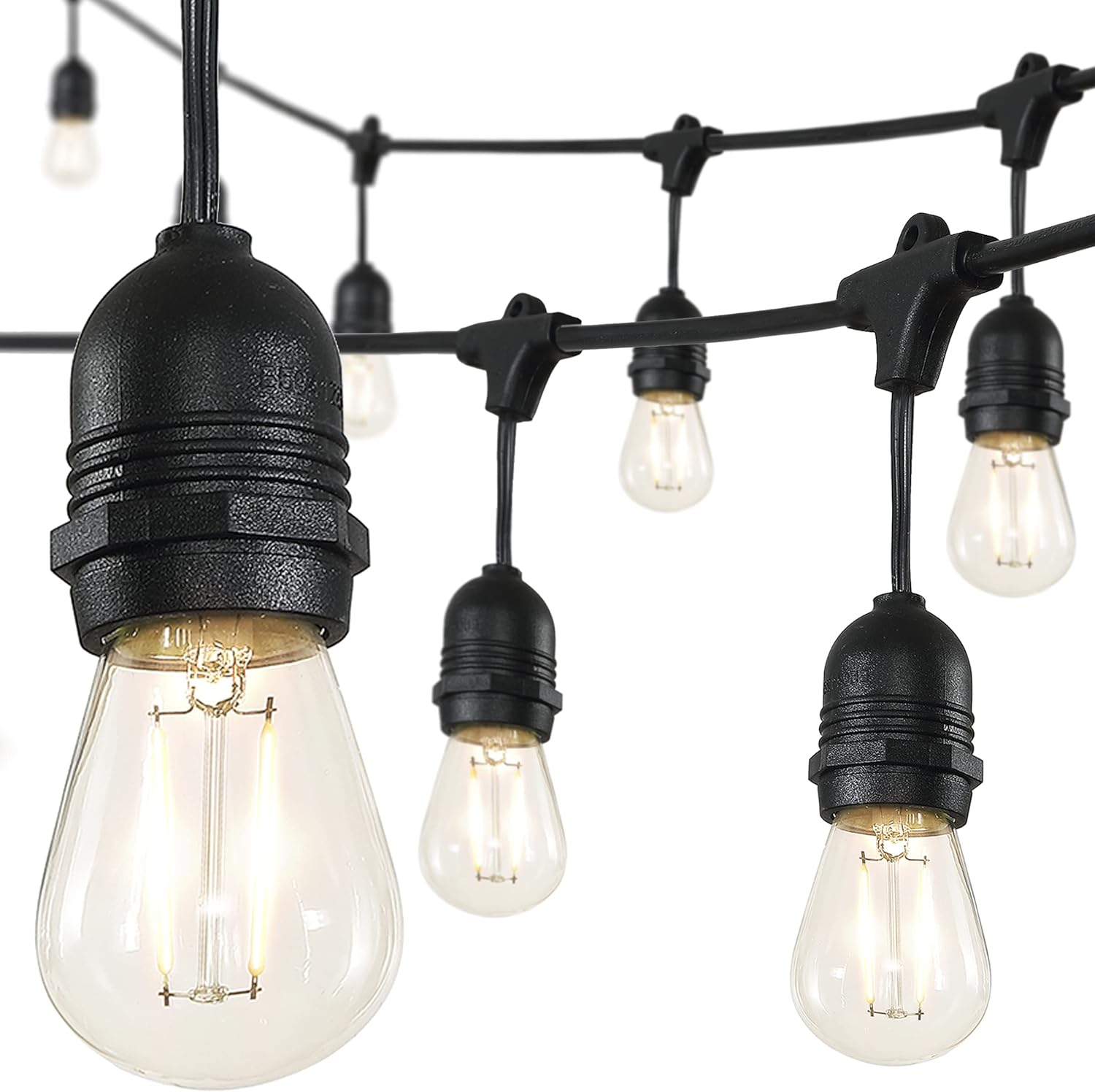 addlon 48 FT Outdoor String Lights Commercial Grade Weatherproof Strand, 18 Edison Vintage Bulbs, 15 Hanging Sockets (3 Spare Bulbs), ETL Listed Heavy-Duty Decorative Christmas Lights for Patio Garden