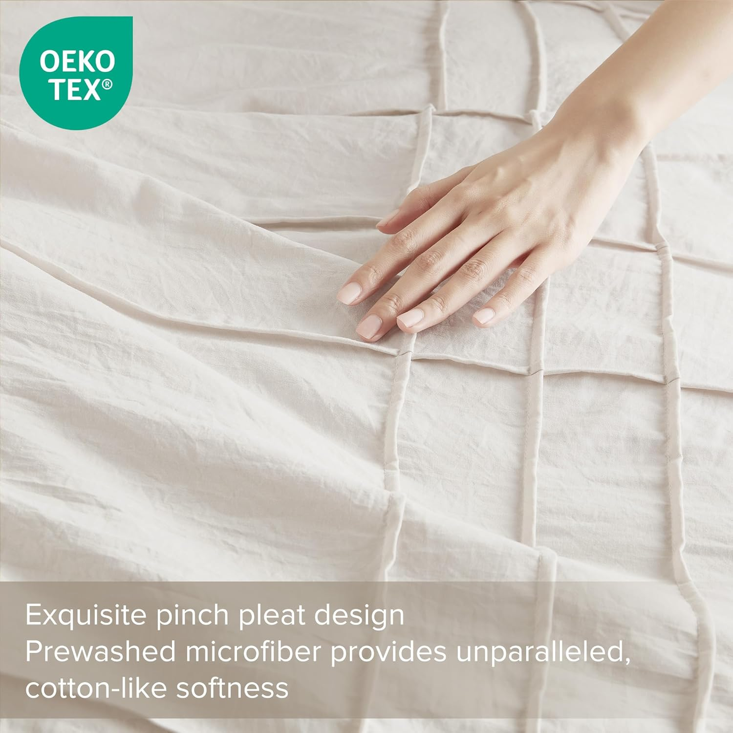 Comfort Spaces Cream Queen Size Comforter Set - 3 Pieces Pintuck Pleated Bedding Sets Queen, All Season Lightweight, Extra Softness Pre-Washed Microfiber Queen Bed Set, Shams, Full/Queen