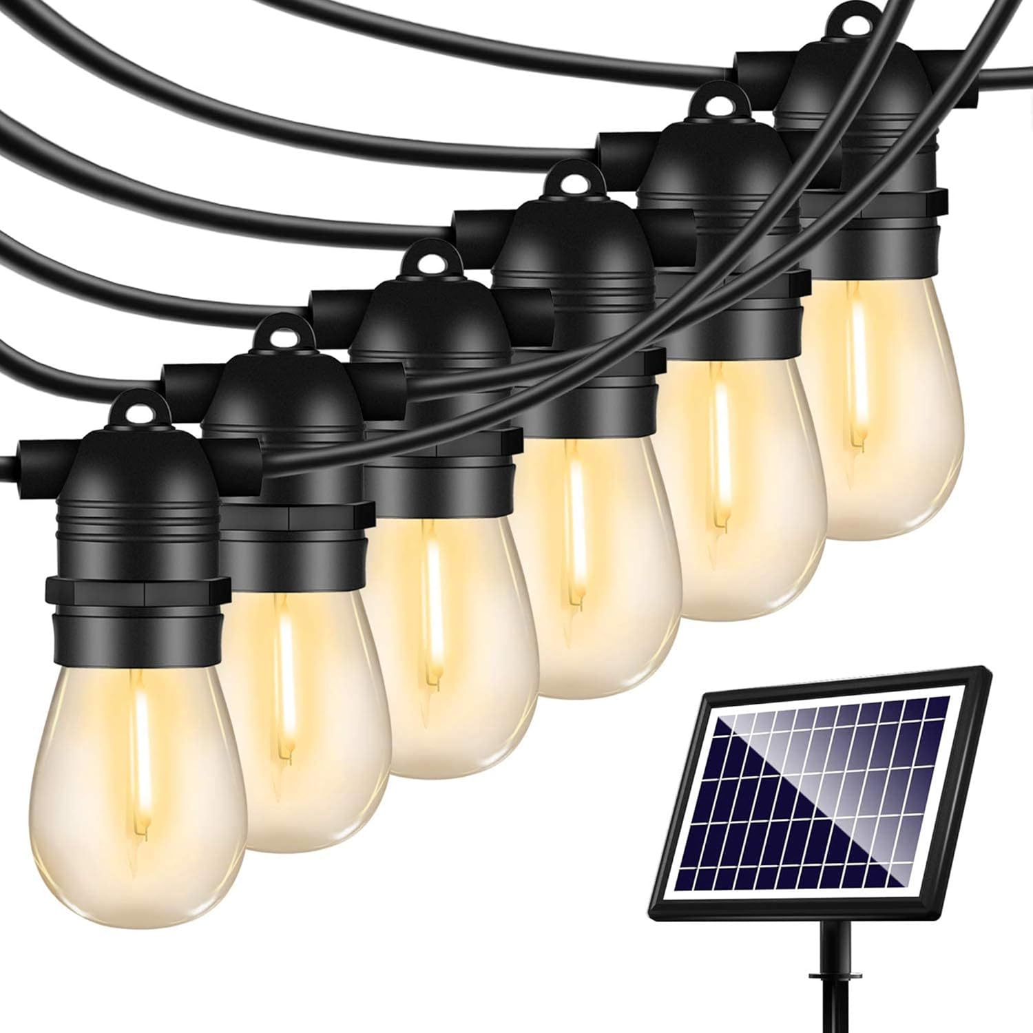 SUNAPEX Solar String Lights Outdoor Waterproof, 48FT Solar Patio Lights with Shatterproof Edison Bulbs,Outdoor String Lights Solar