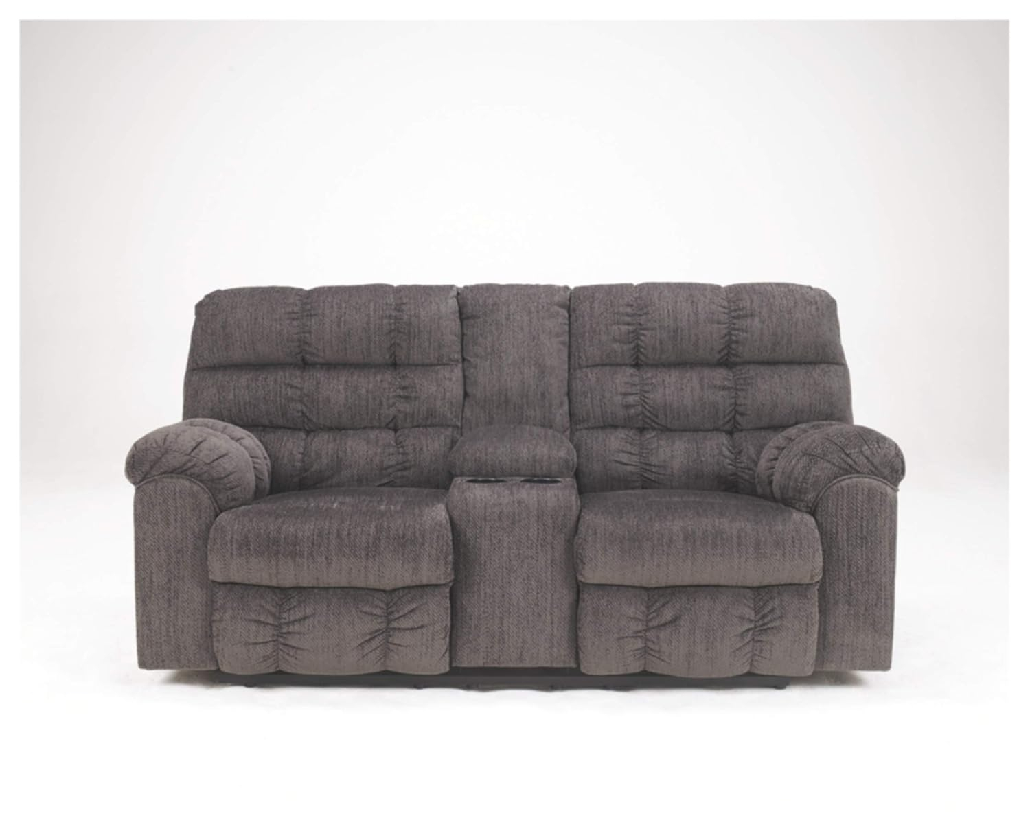 Ashley Furniture Acieona Microfiber Double Reclining Loveseat in Slate Gray