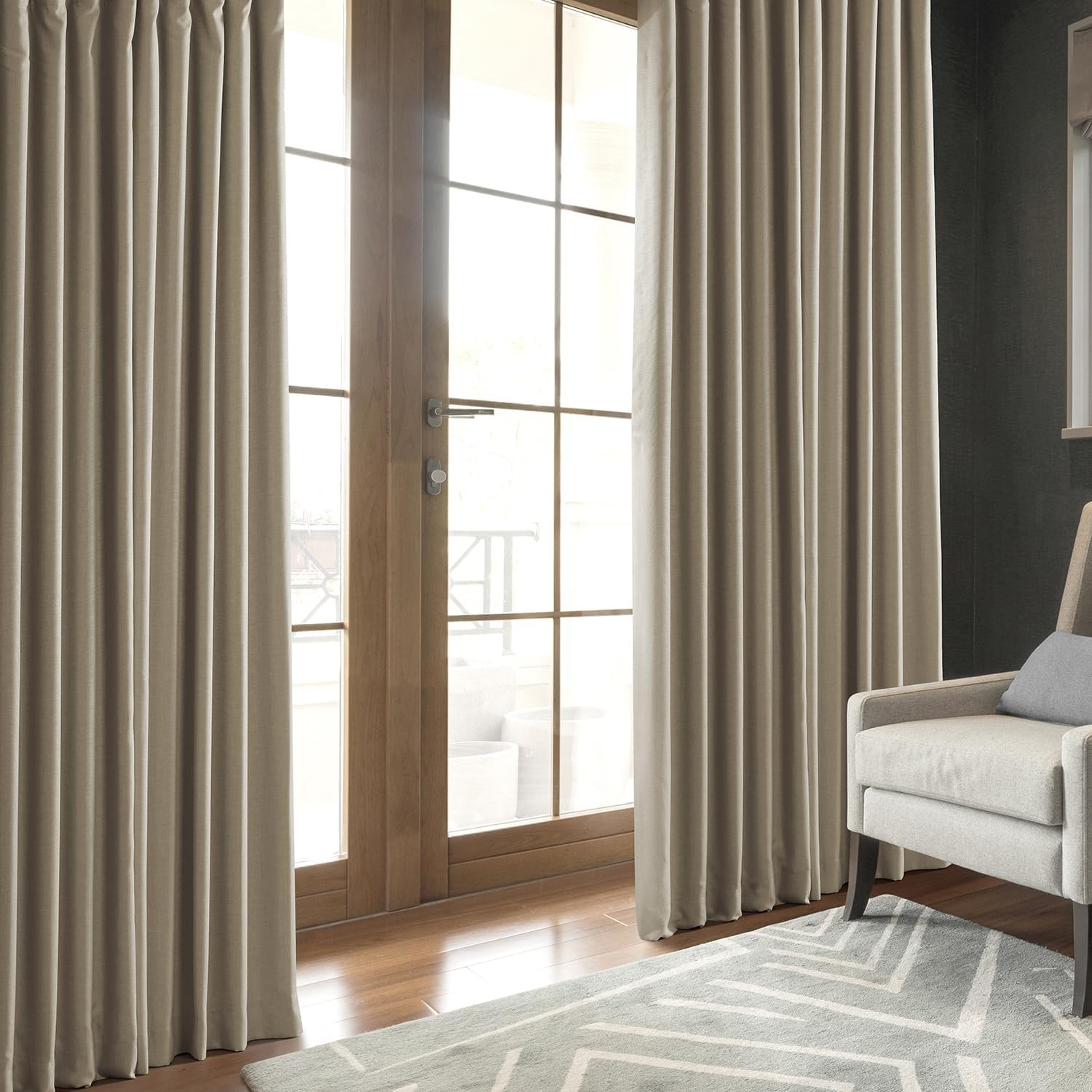 HPD HALF PRICE DRAPES Solid Thermal Insulated Blackout Curtains for Bedroom 84 Inches Long Curtain (1 Panel) Signature Blackout Linen Window Curtains for Living Room, 50W x 84L, Safari Tan