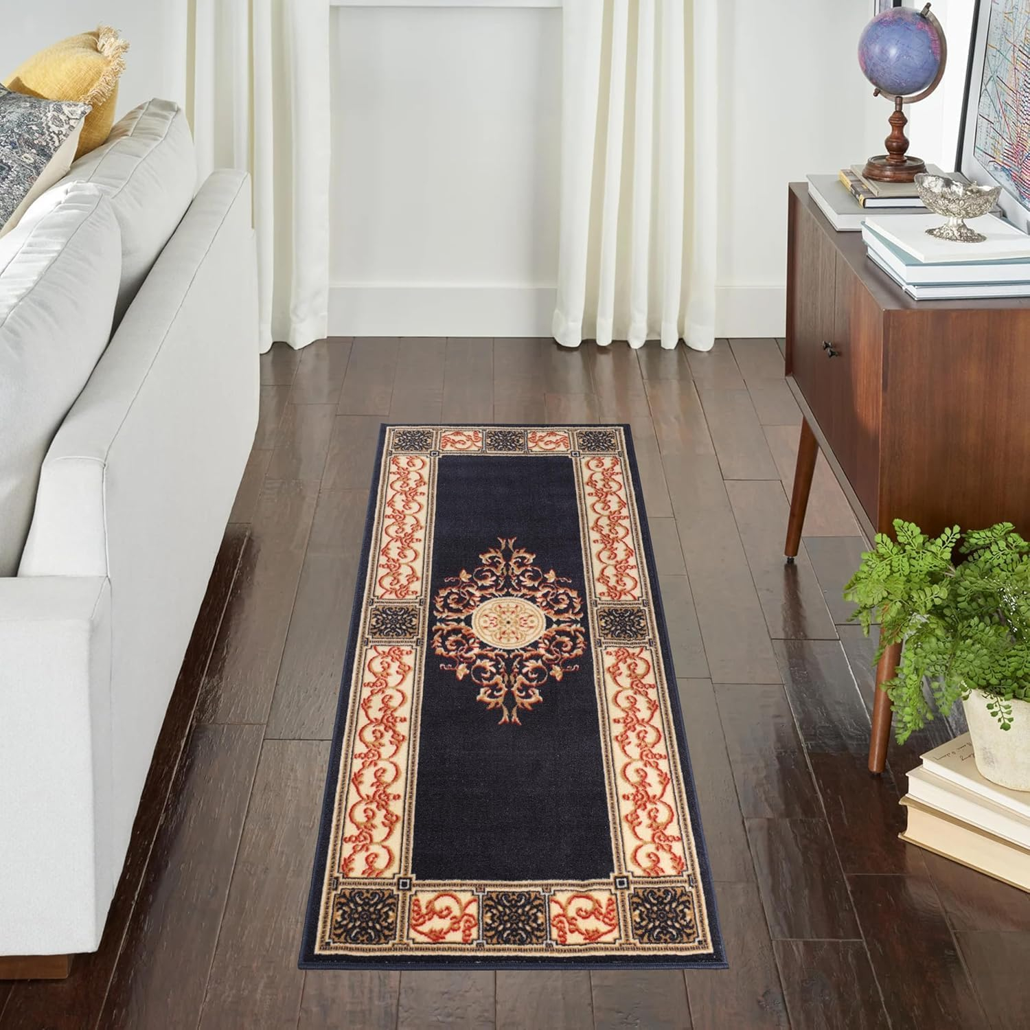 Superior Classic Elegant Floral Medallion Power-Loomed Indoor Area Rug, Midnight Blue, 4' x 6'